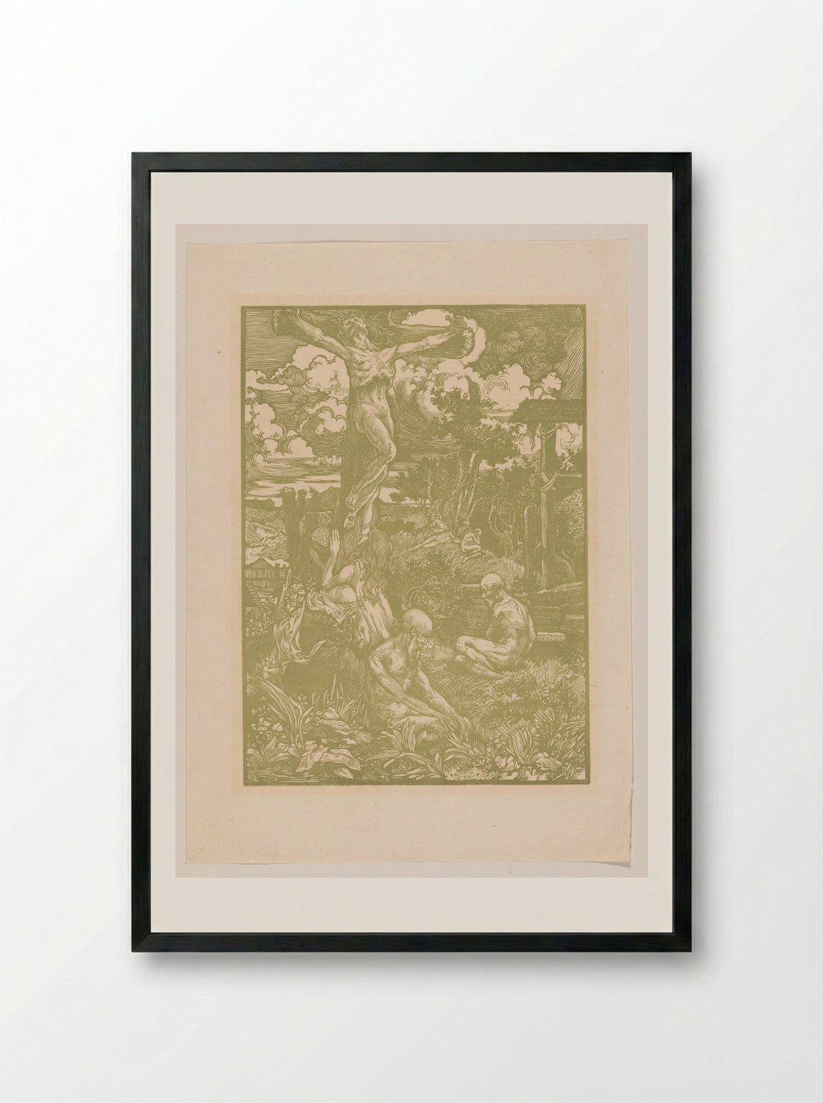 Gekruisigde Christus in heuvellandschap - Johannes Josephus Aarts - Framed Print Black