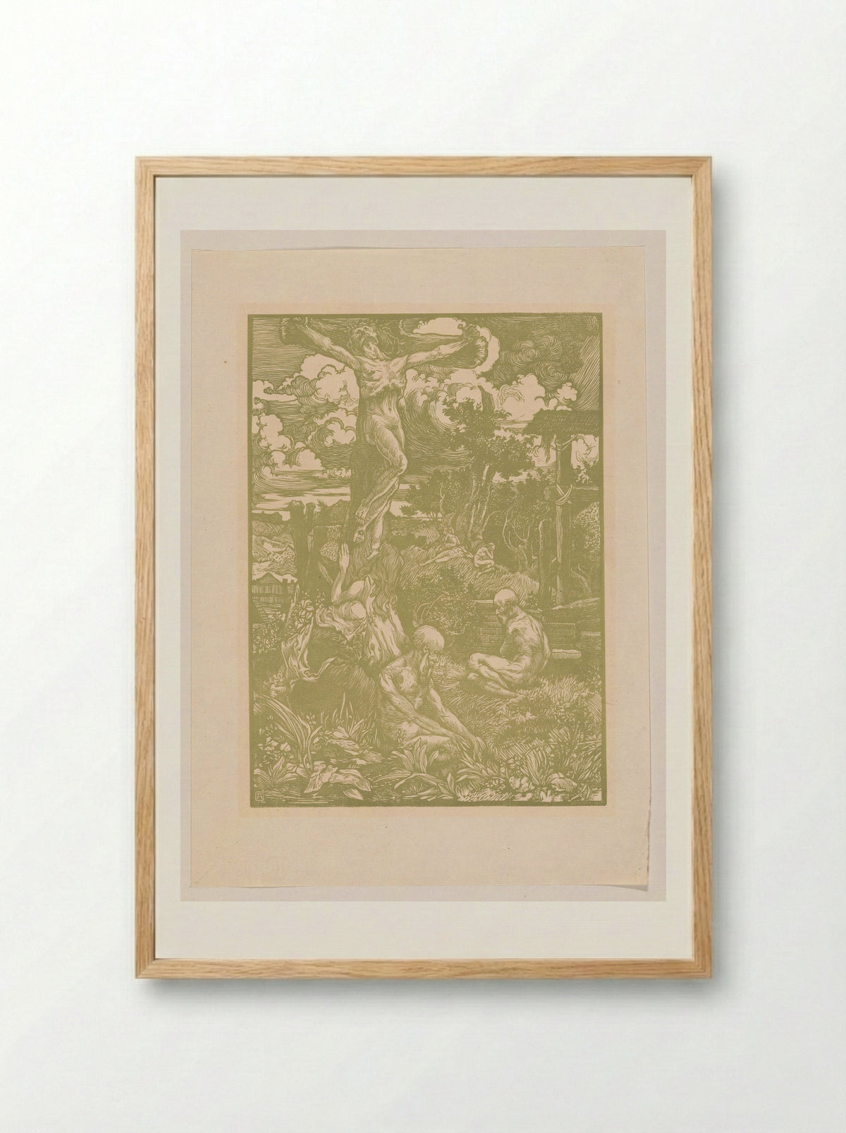Gekruisigde Christus in heuvellandschap - Johannes Josephus Aarts - Framed Print Wood