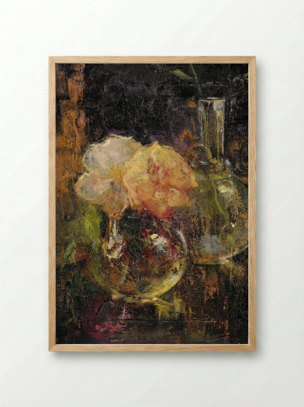 Gele rozen in een karaf - Menso Kamerlingh Onnes - Framed Print Wood