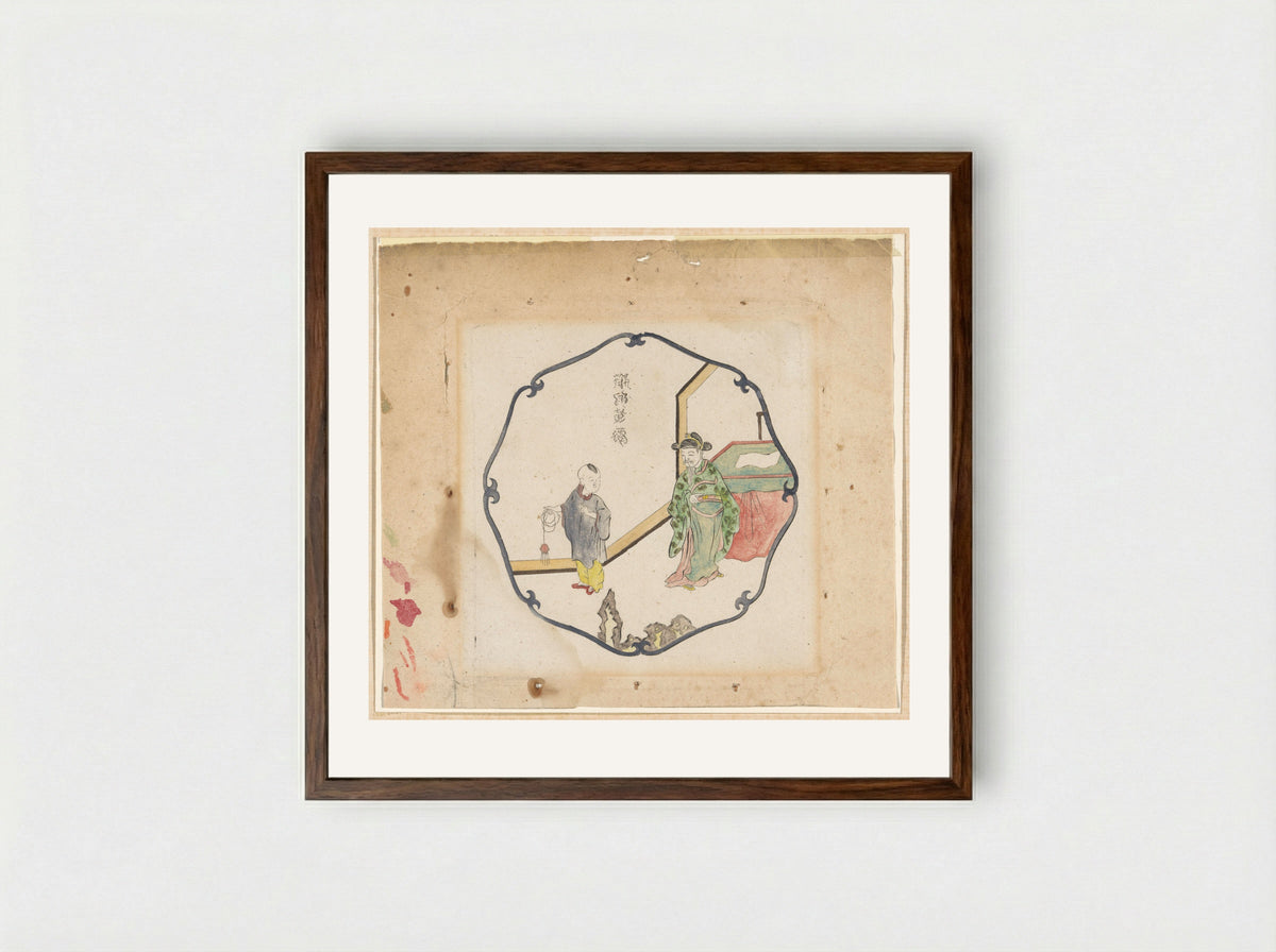 Geleerde met jongen in interieur - Pieter Schenk (I) - Framed Print Dark Wood