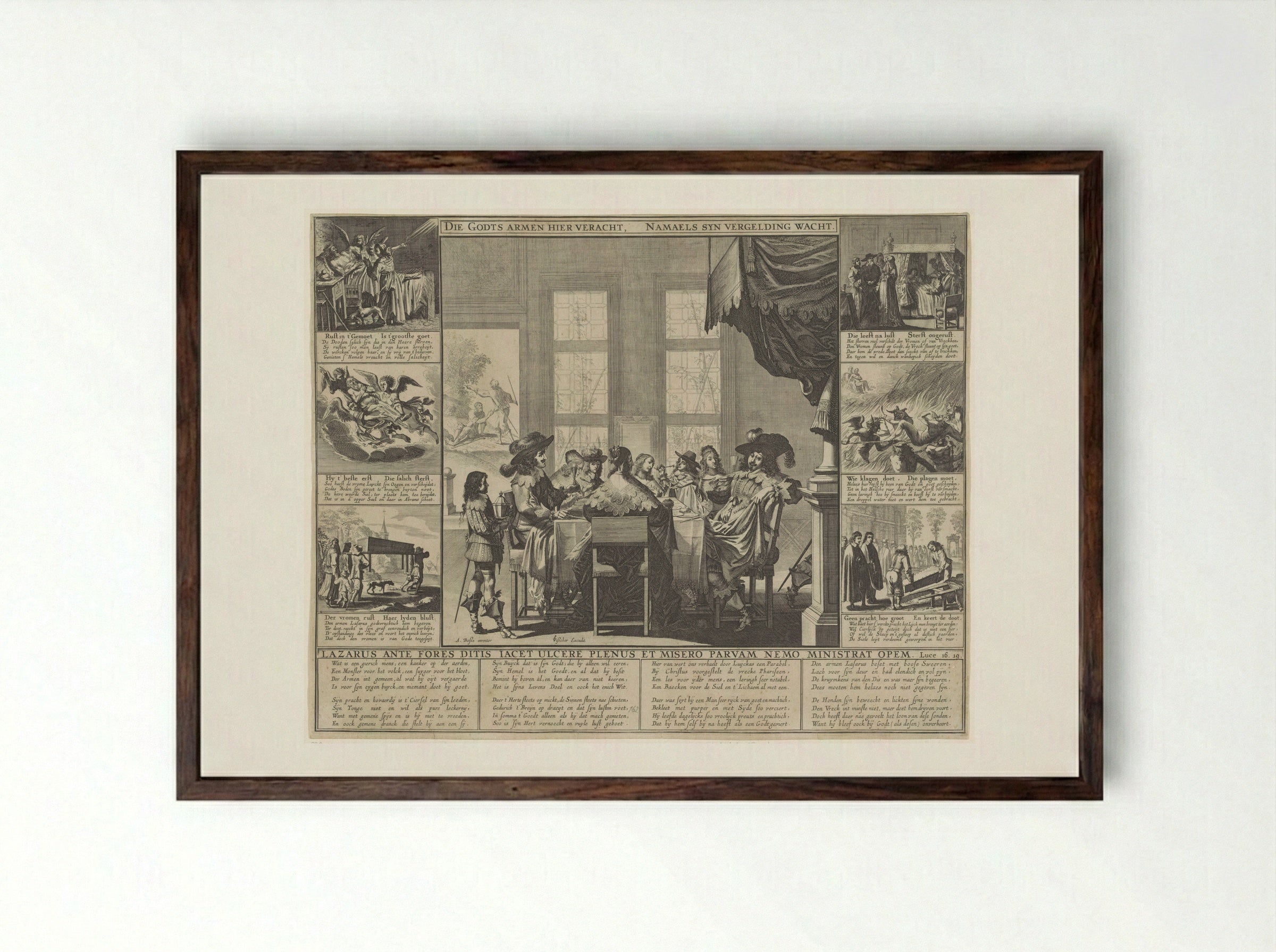 Gelijkenis van de rijke man en de arme Lazarus - Pieter Nolpe - Framed Print Dark Wood