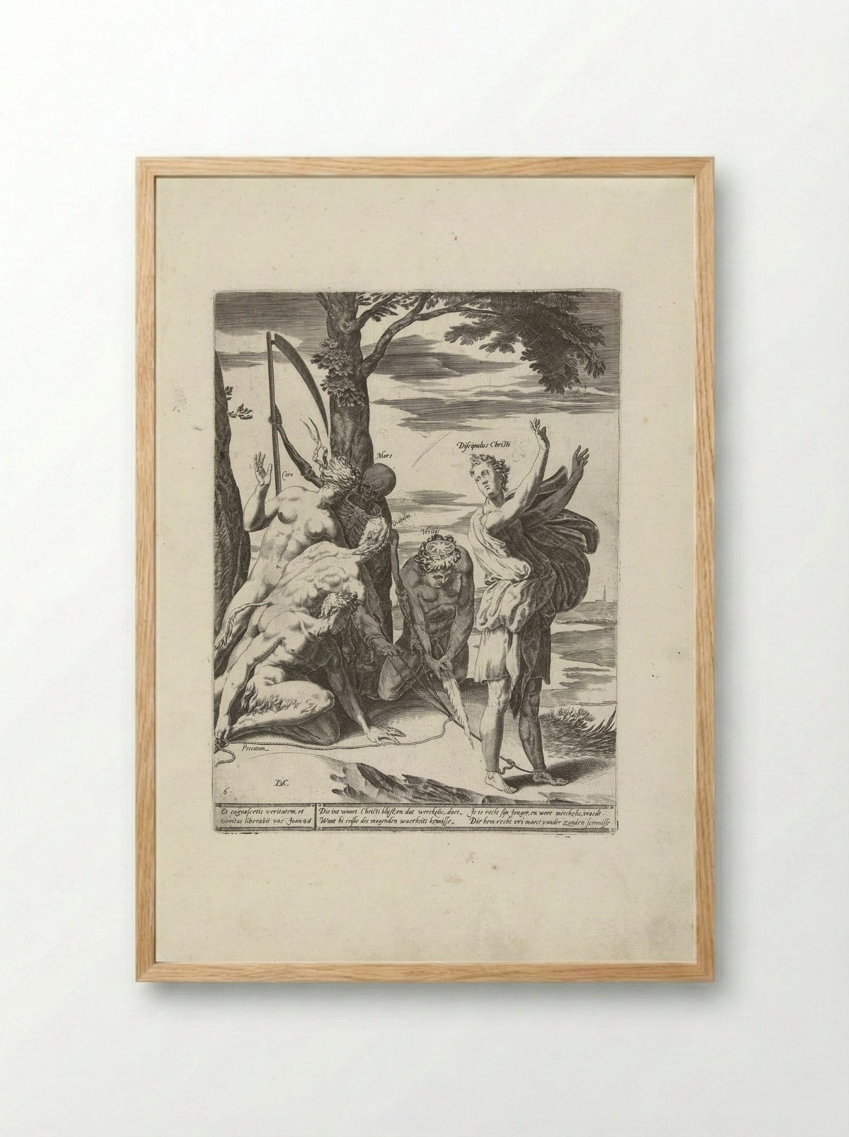 Geloof in de waarheid bevrijdt de mens van haar zonden, de duivel en de dood - Hendrick Hondius (I) - Framed Print Wood