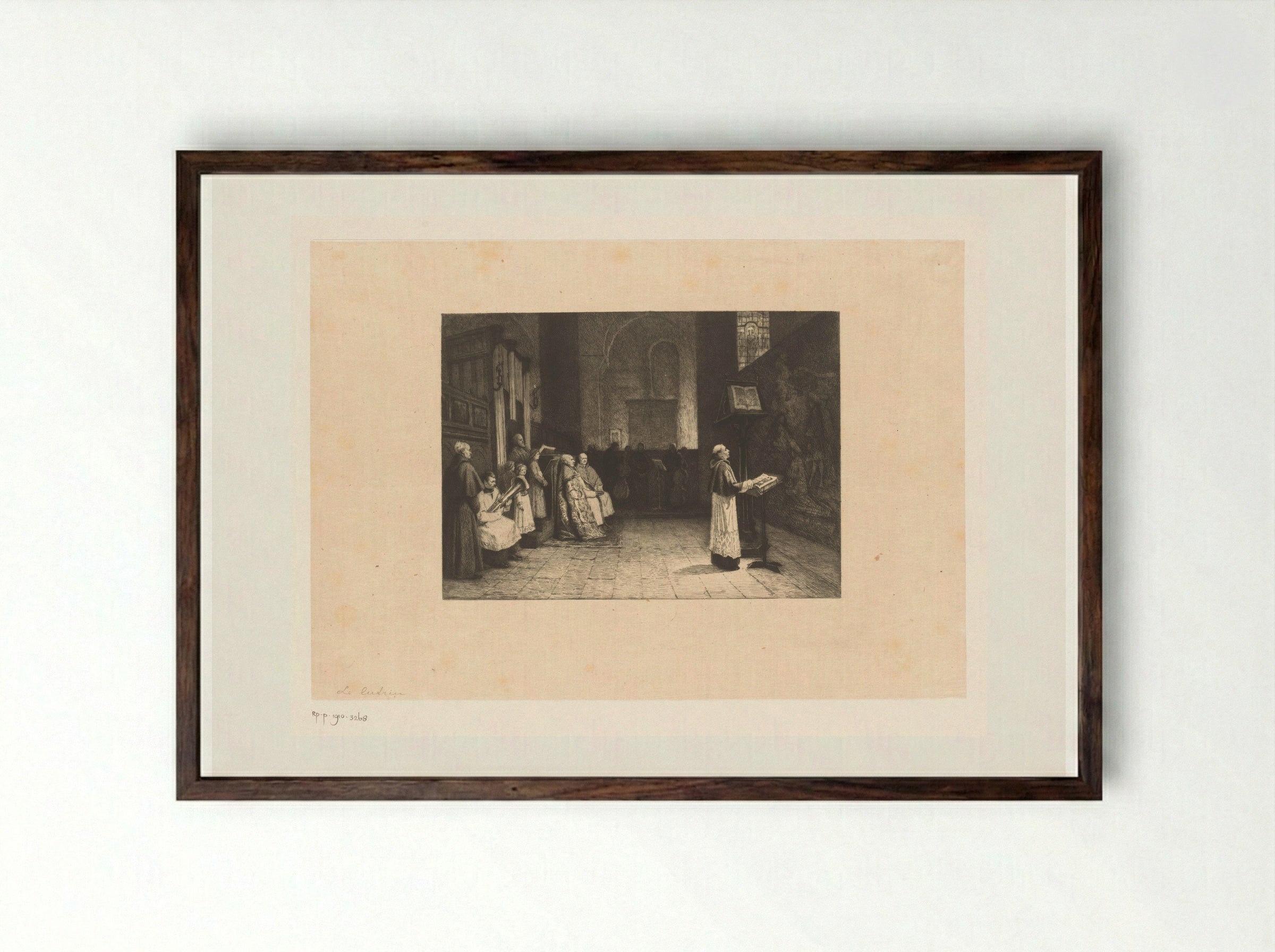 Gelovigen tijdens een kerkdienst - Léopold Flameng - Framed Print Dark Wood