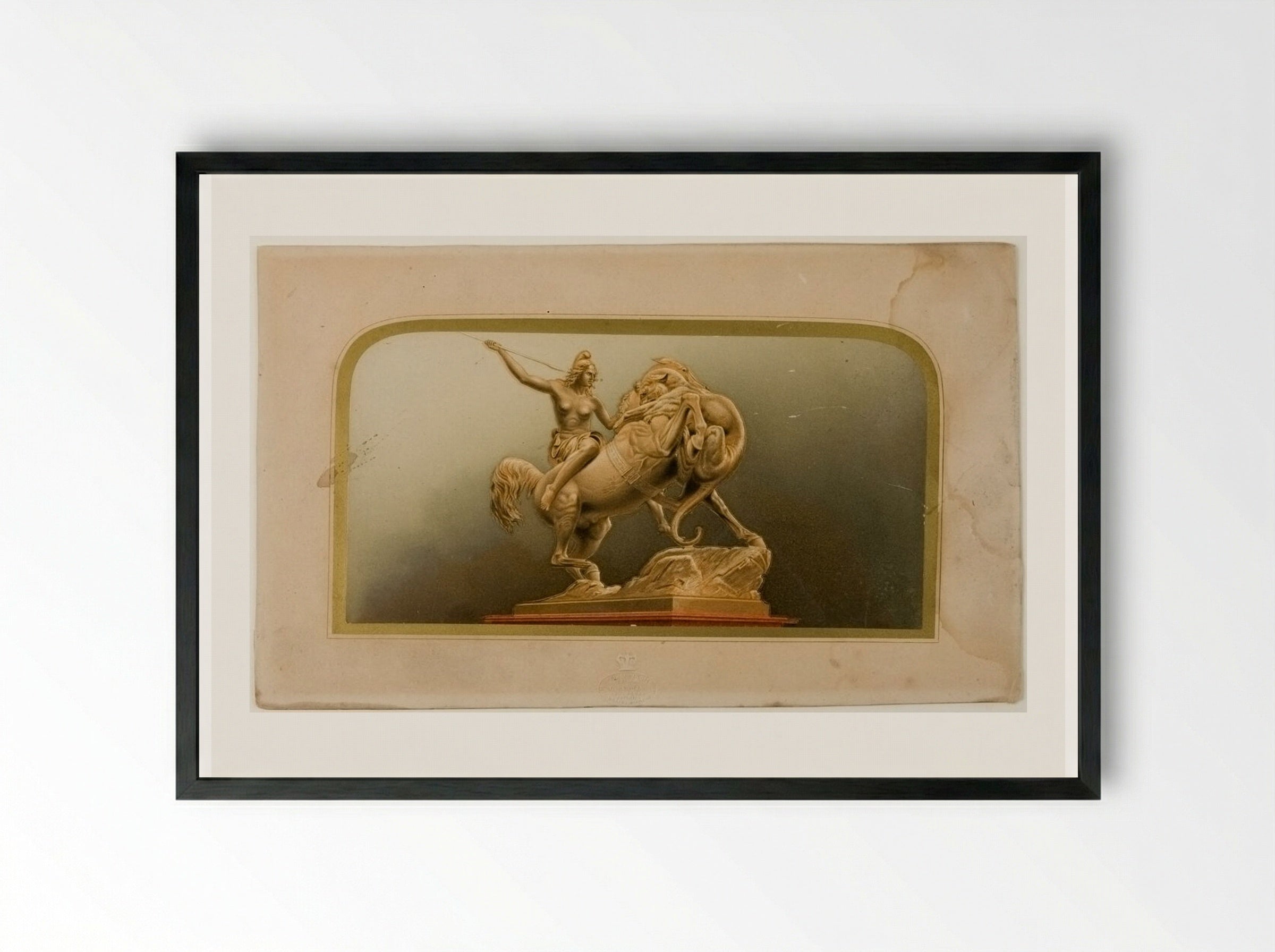 Gem No. 6: Amazon on Horseback Spearing a Tiger - George Baxter - Framed Print Black