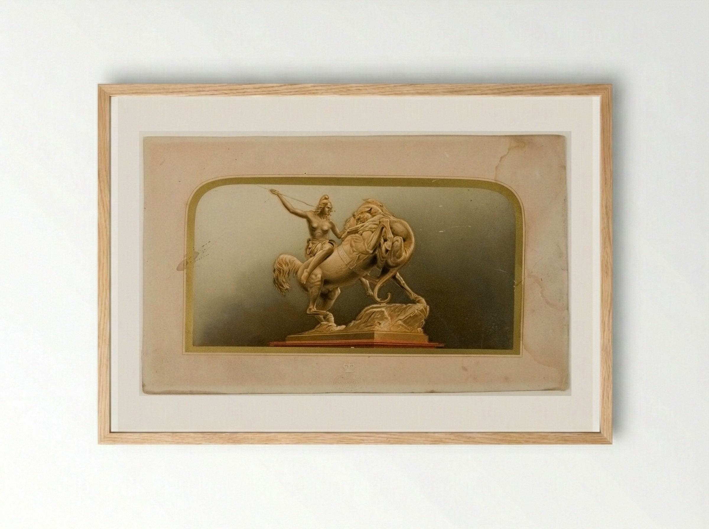 Gem No. 6: Amazon on Horseback Spearing a Tiger - George Baxter - Framed Print Wood