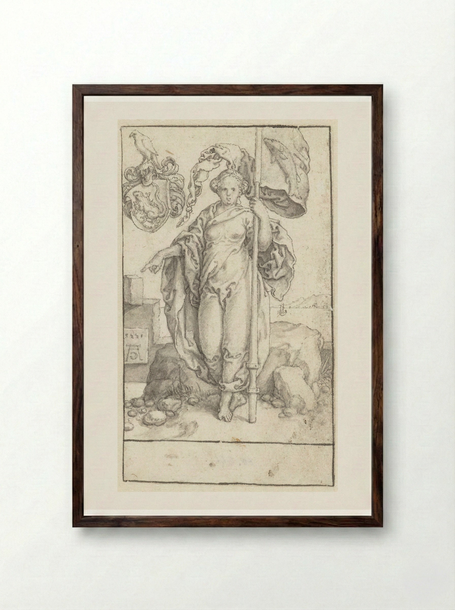 Gematigdheid (Temperantia) - Heinrich Aldegrever - Framed Print Dark Wood