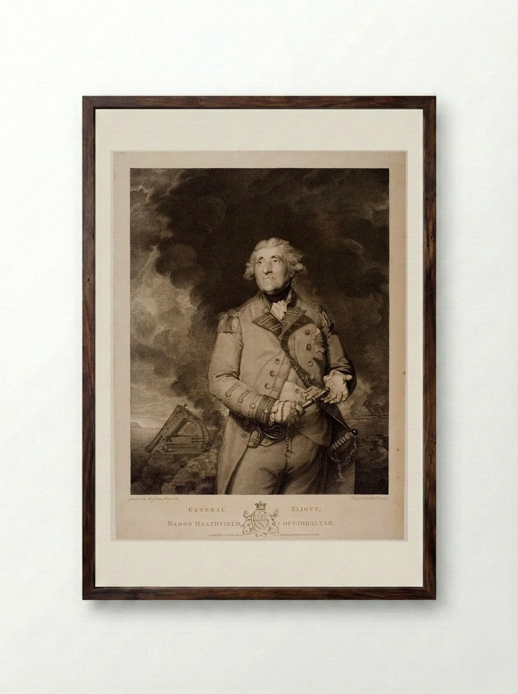 General Eliott, Baron Heathfield of Gibraltar - Richard Earlom - Framed Print Dark Wood