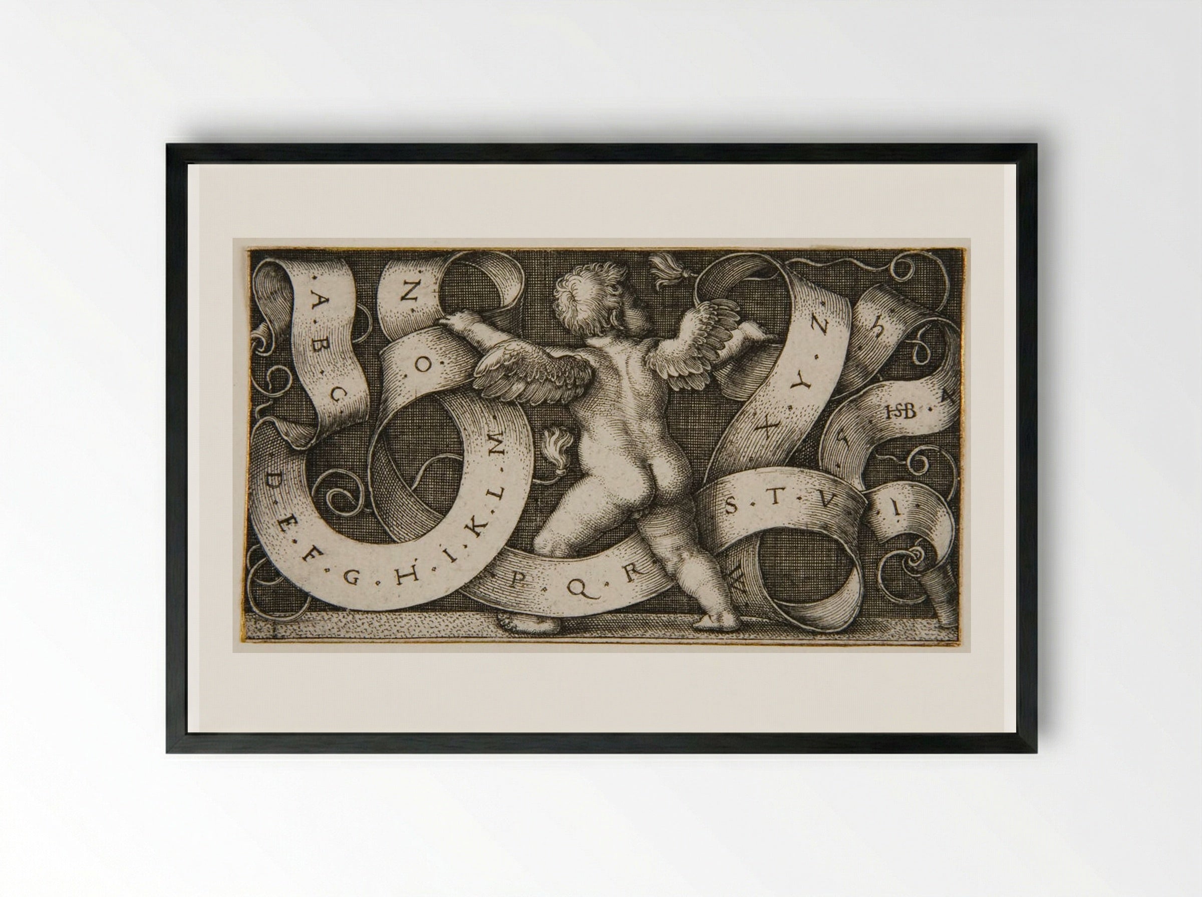 Genius with the Alphabet - Sebald Beham - Framed Print Black