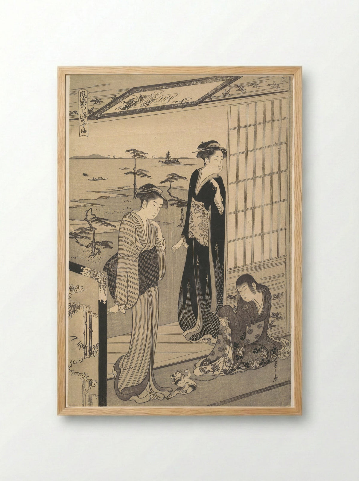 Genji in Exile at Suma, from the series Genji in Fashionable Modern Guise - Chōbunsai Eishi - Framed Print Wood