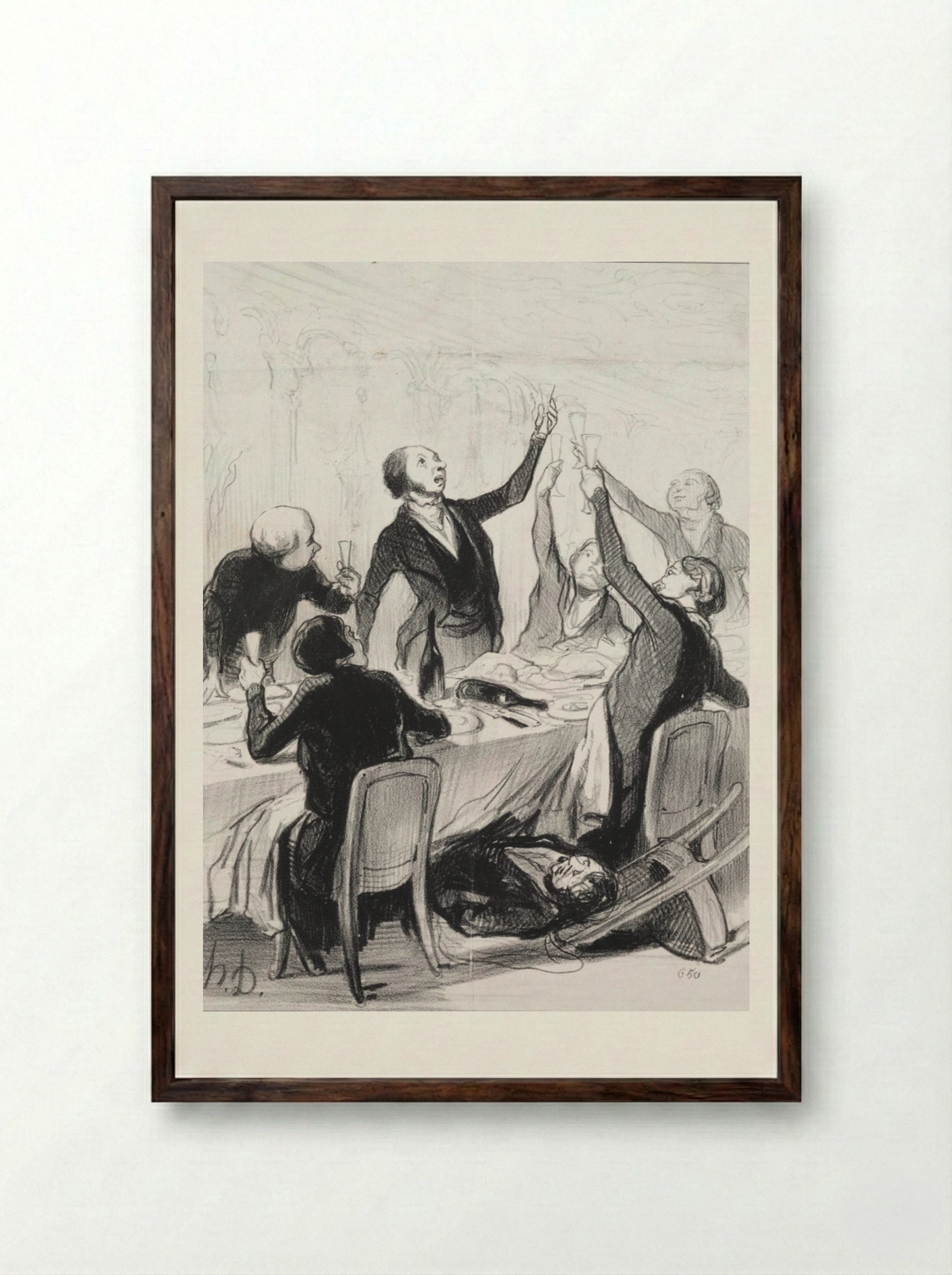 Gentlemen.... here goes a 43rd toast.... to the Temperance Society - Honoré Daumier - Framed Print Dark Wood