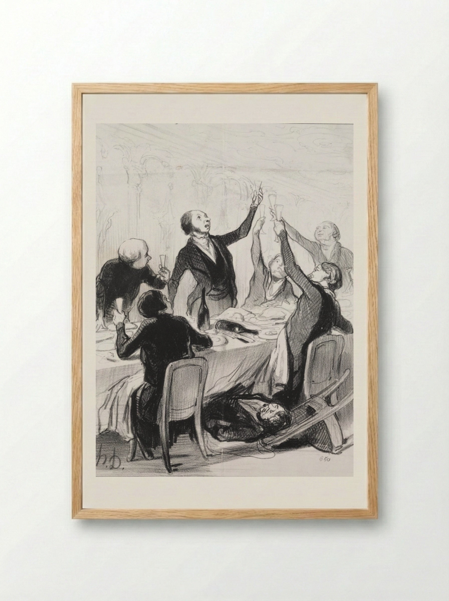 Gentlemen.... here goes a 43rd toast.... to the Temperance Society - Honoré Daumier - Framed Print Wood