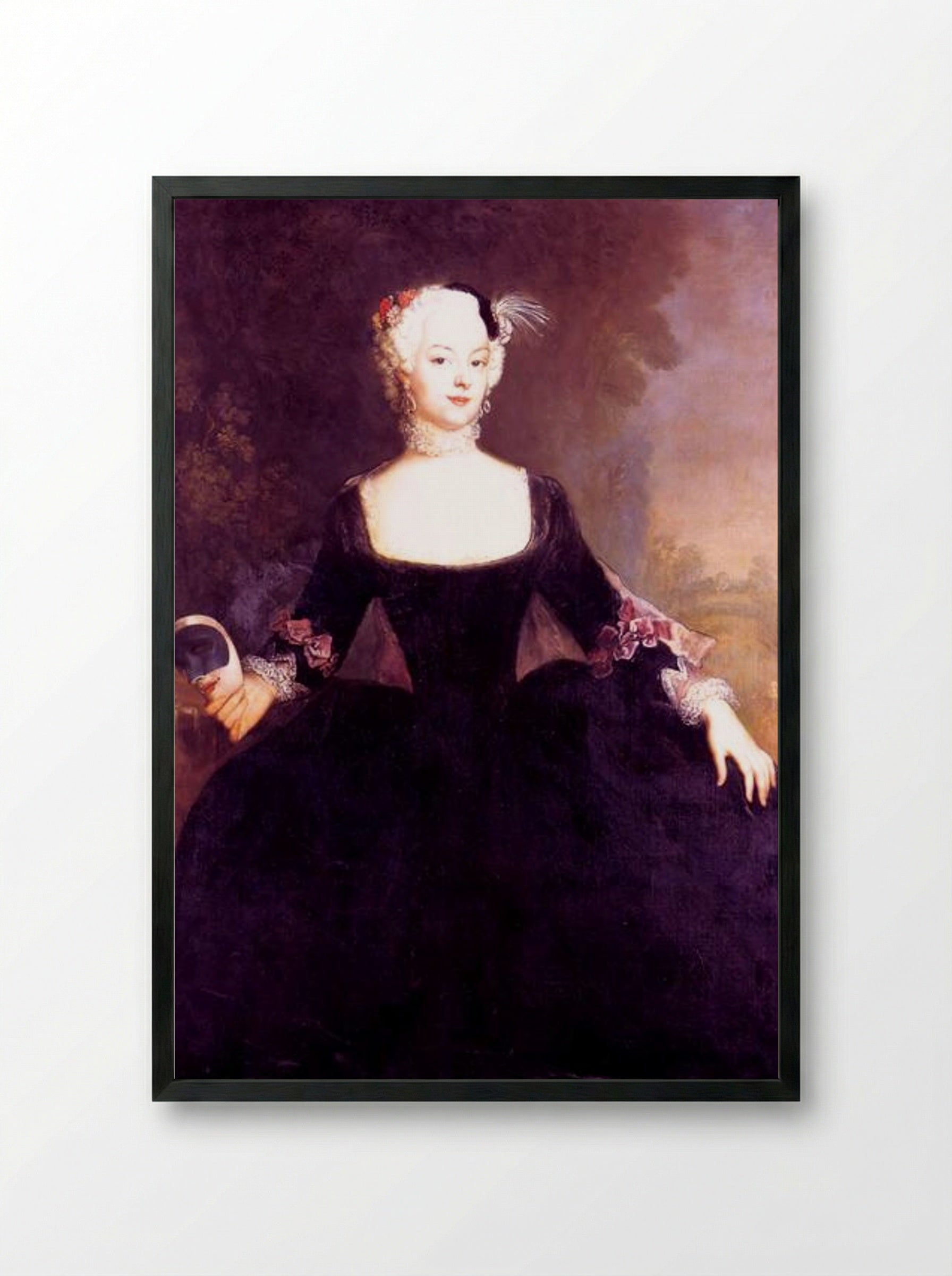 Gentlewoman with a Mask - Antoine Pesne - Framed Print Black