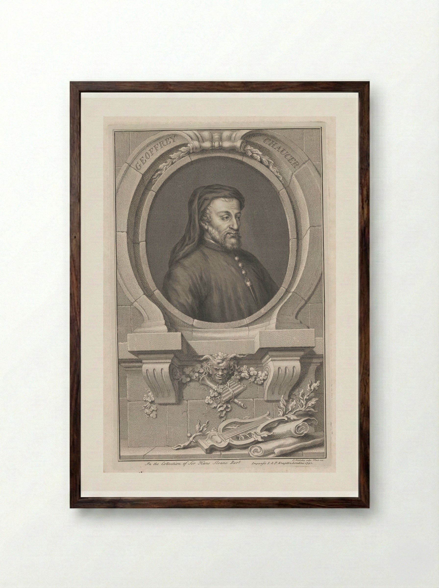 Geoffrey Chaucer - Jacobus Houbraken - Framed Print Dark Wood