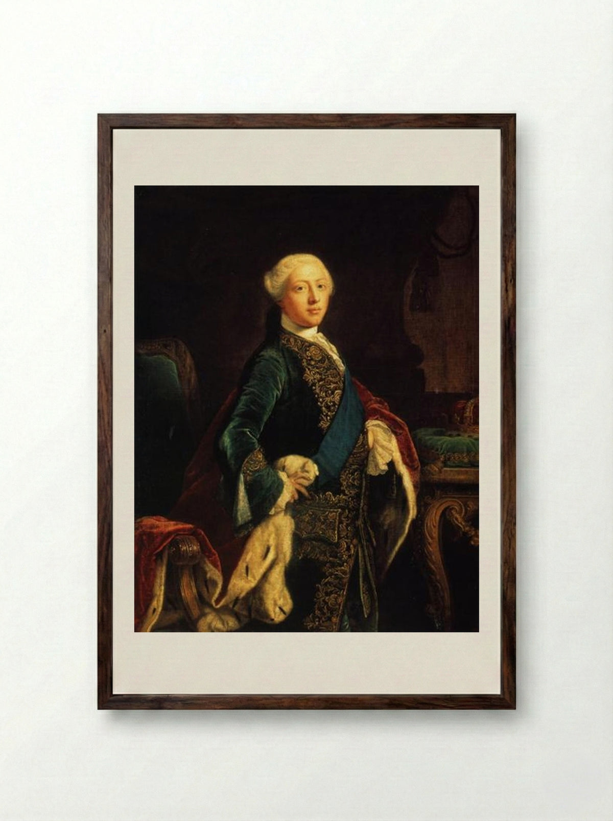 George III - Sir Joshua Reynolds - Framed Print Dark Wood