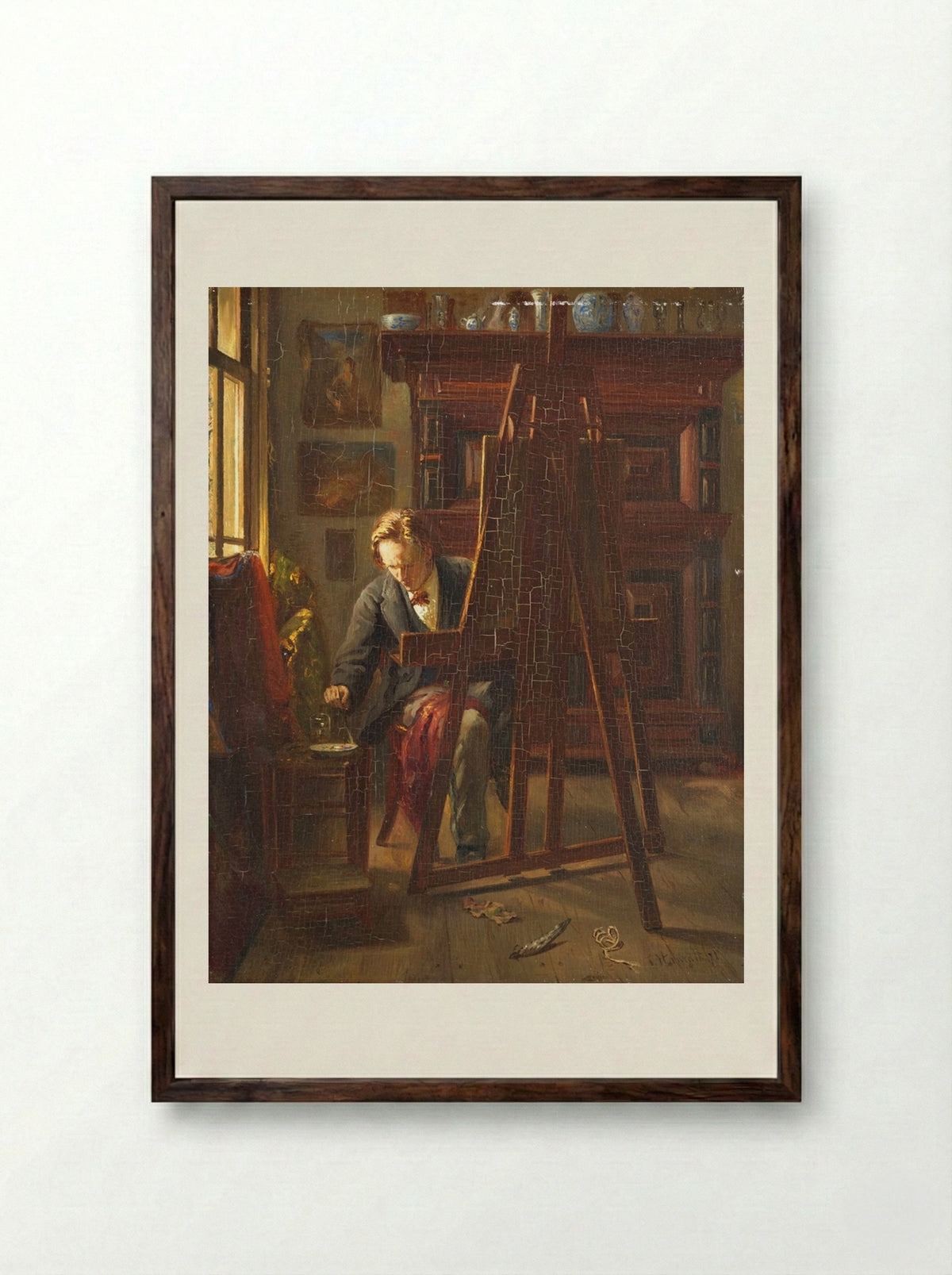 George Jan Hendrik Poggenbeek in his Studio - Theo Hanrath - Framed Print Dark Wood