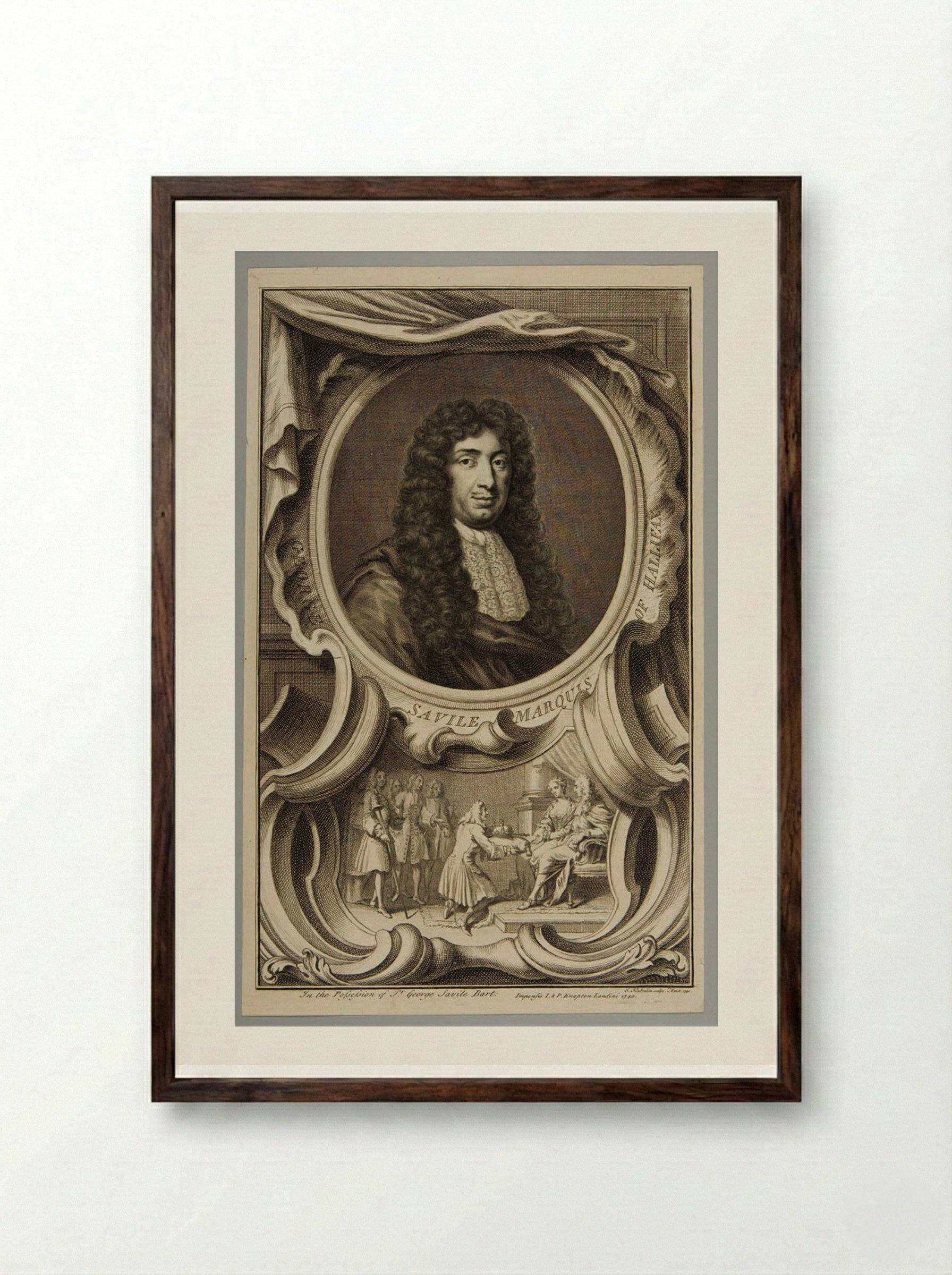 George Savile, 1st Marquess of Halifax - Jacobus Houbraken - Framed Print Dark Wood