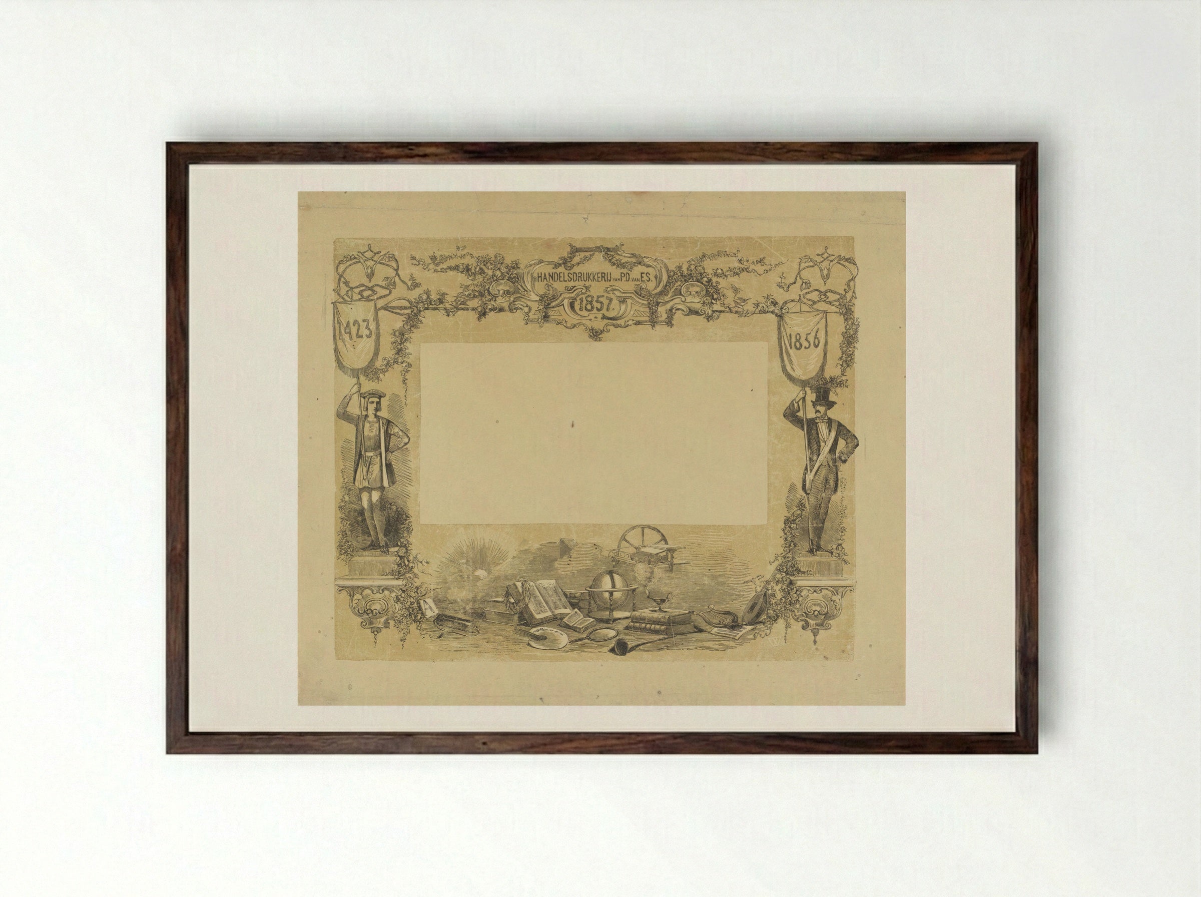 Geornamenteerde omlijsting met de jaartallen '1423', '1856' en '1857' - Isaac Weissenbruch - Framed Print Dark Wood