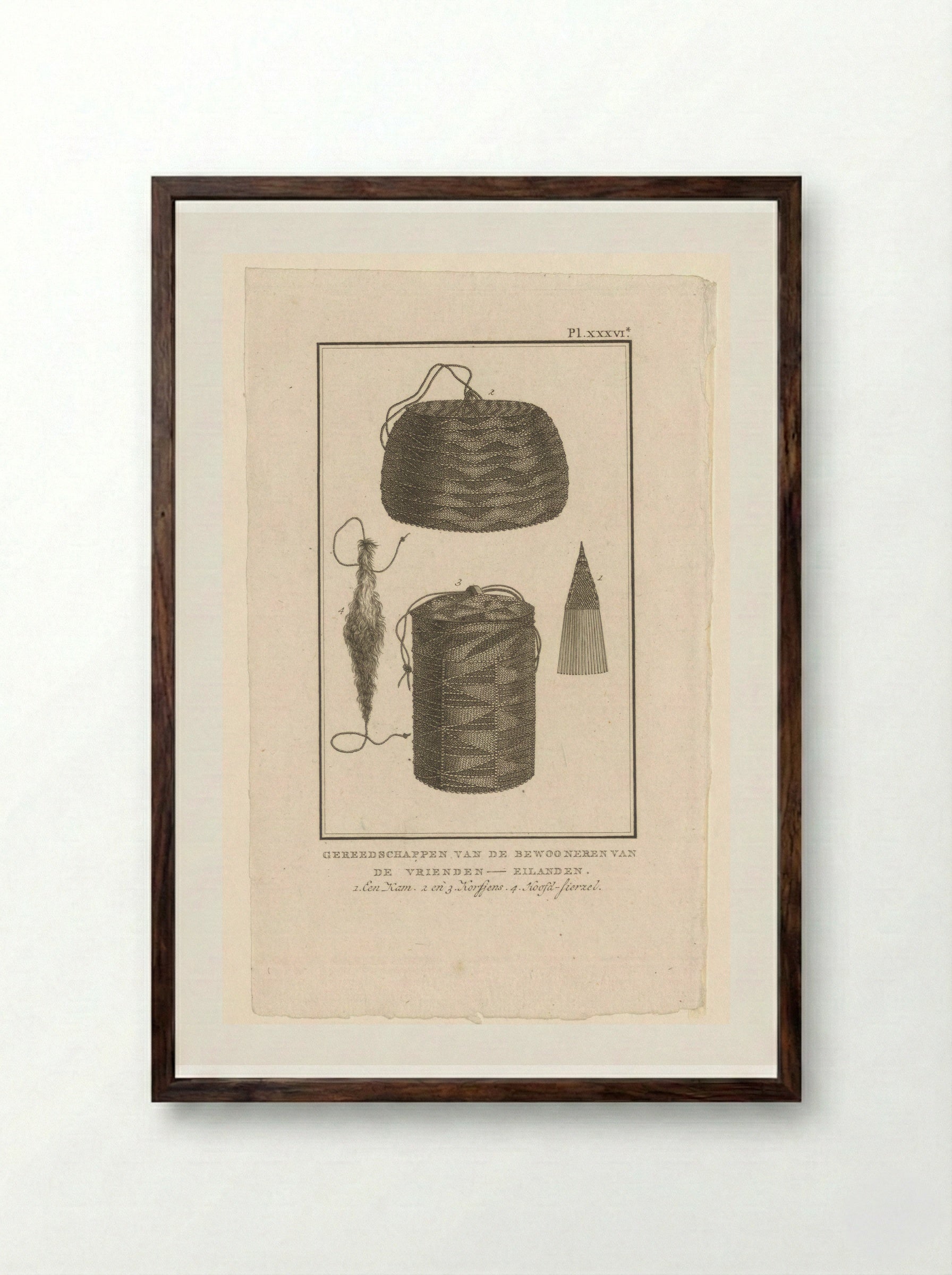 Gereedschappen van de bewoners van de Vrienden-Eilanden - Diverse vervaardigers - Framed Print Dark Wood