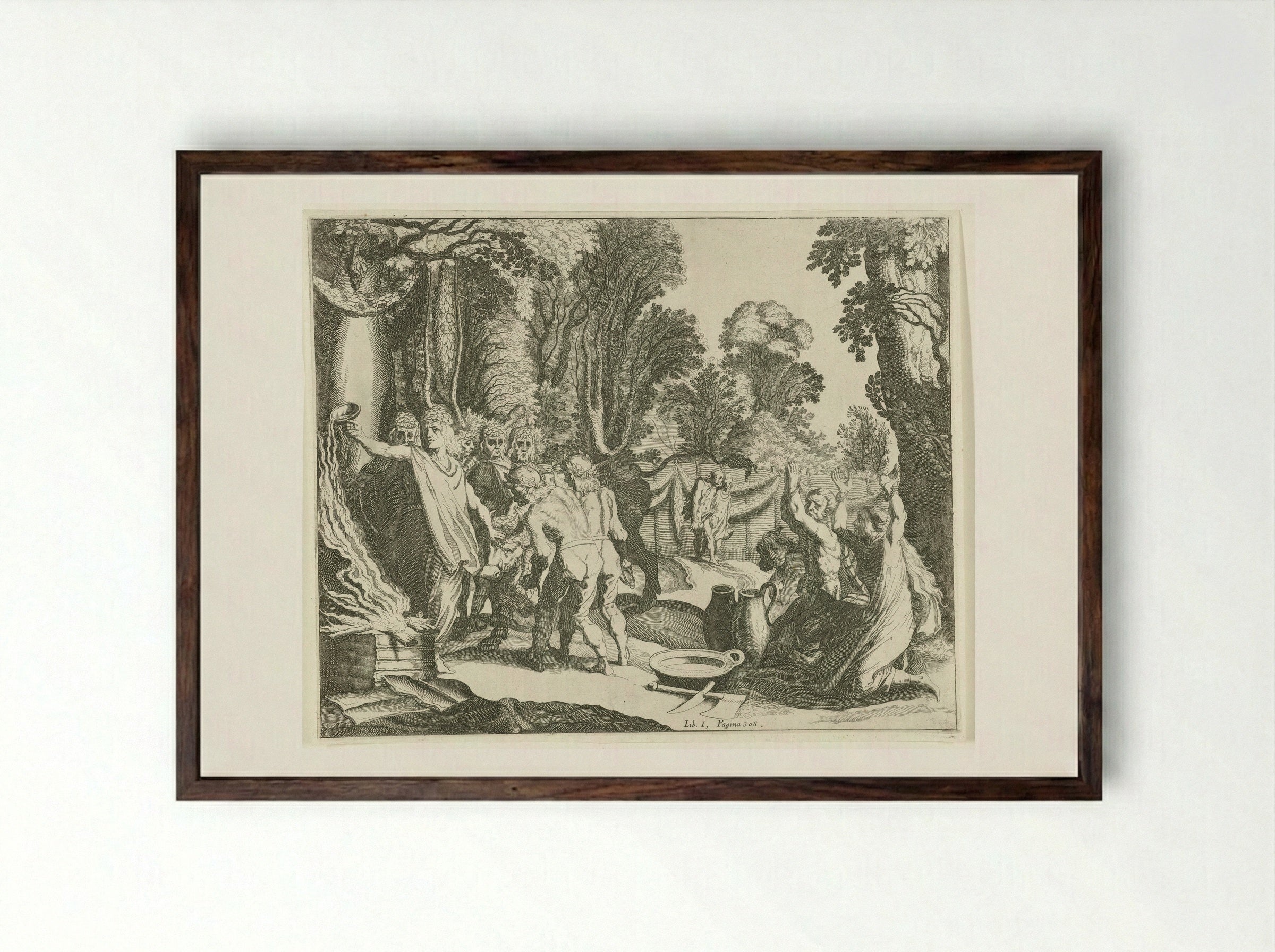 Germaanse offerscène - Simon Frisius - Framed Print Dark Wood