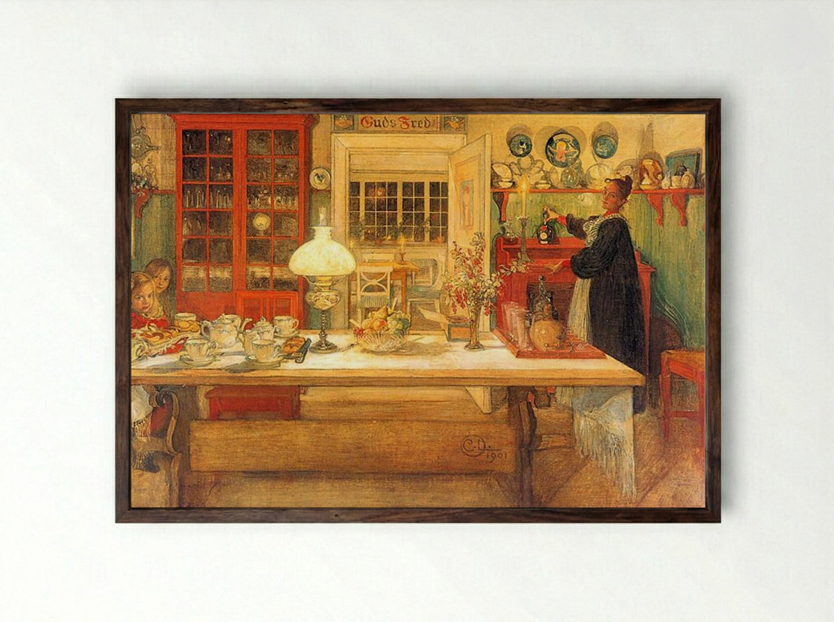 Getting Ready for a Game - Carl Larsson - Framed Print Dark Wood