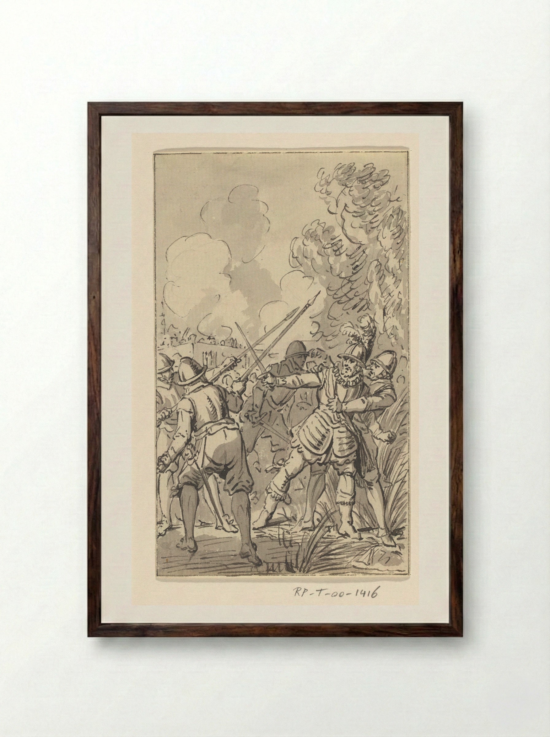Gevangenneming van Philips van Marnix door de Spanjaarden bij Maaslandsluis - Jacobus Buys - Framed Print Dark Wood