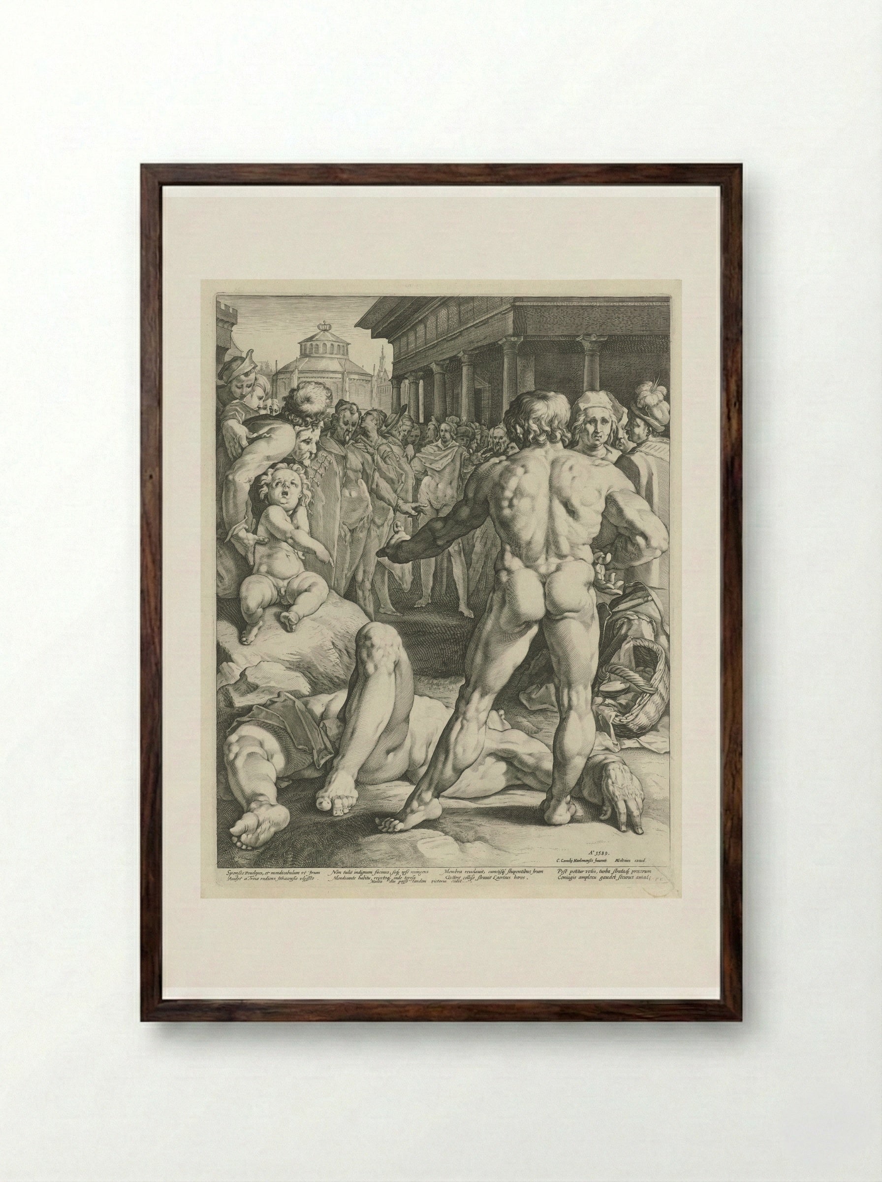 Gevecht tussen Odysseus en Irus - Jan Harmensz. Muller - Framed Print Dark Wood