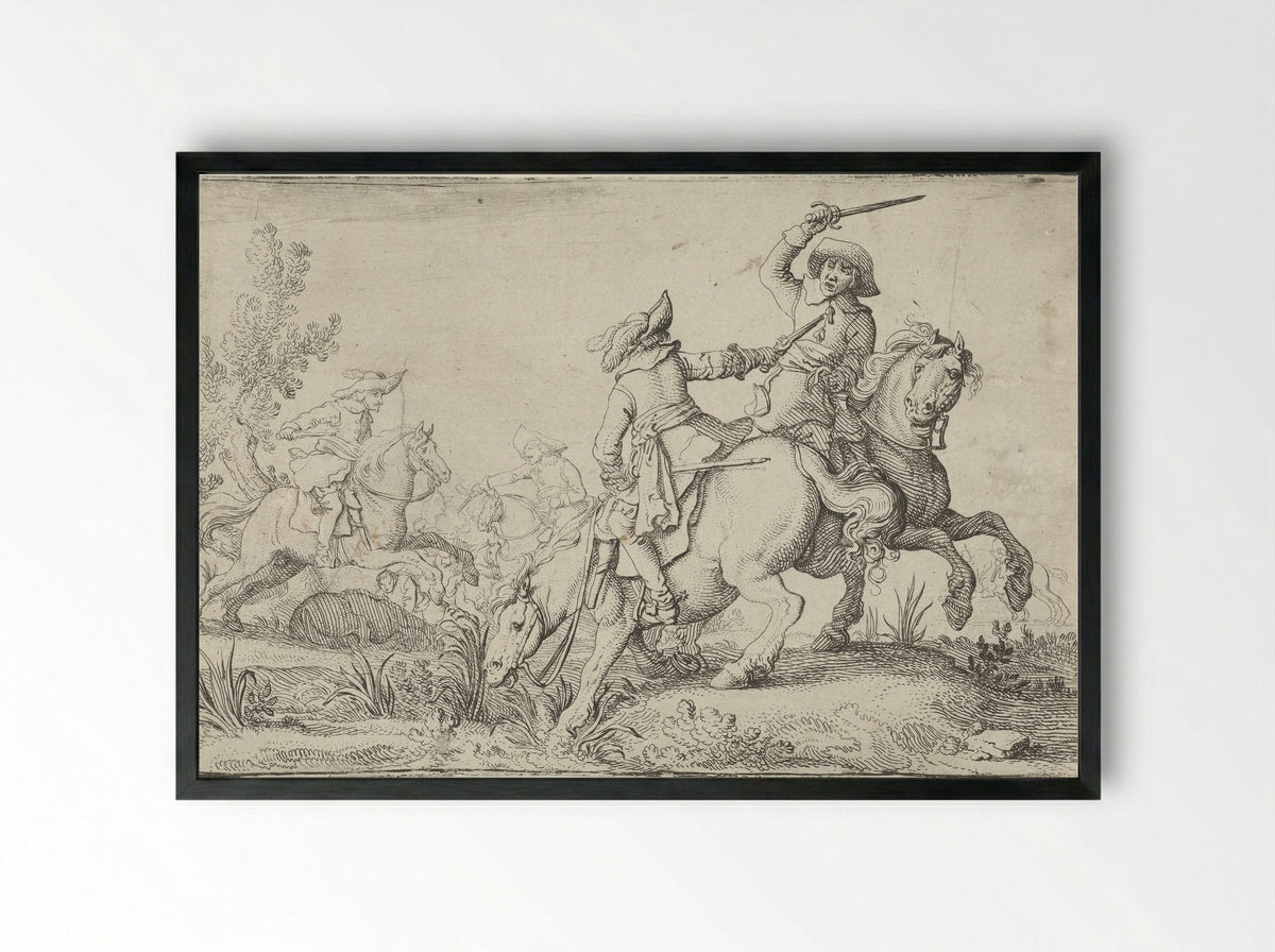 Gevecht tussen twee ruiters - Jan Martens de Jonge - Framed Print Black