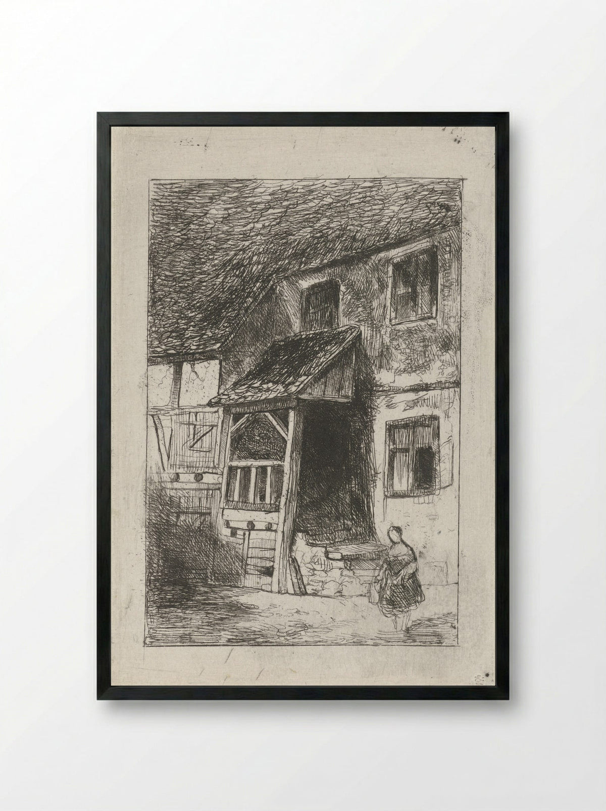 Gevel van een huis met een overdekte opgang - Jan Diederikus Kruseman - Framed Print Black