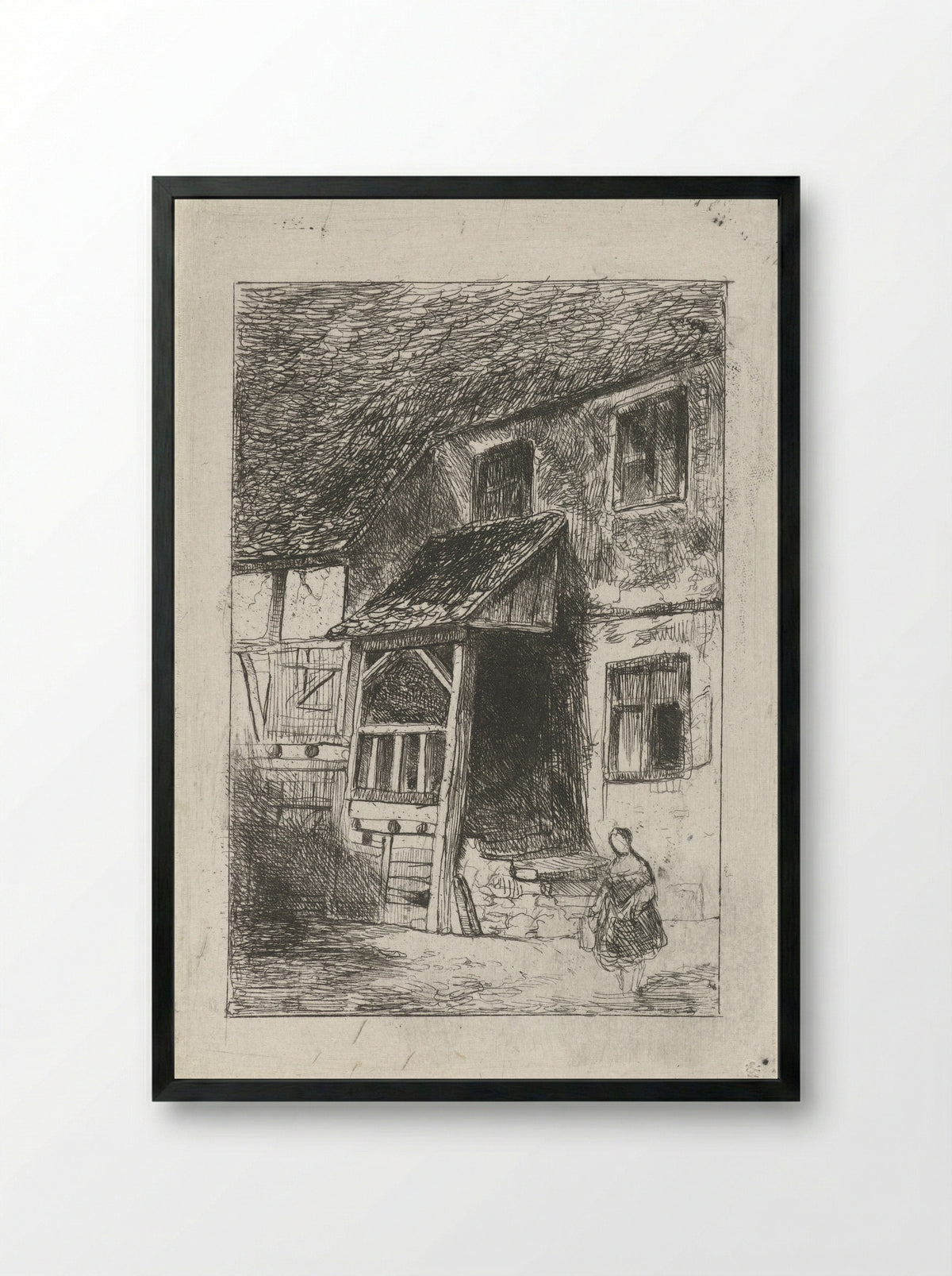 Gevel van een huis met een overdekte opgang - Jan Diederikus Kruseman - Framed Print Black