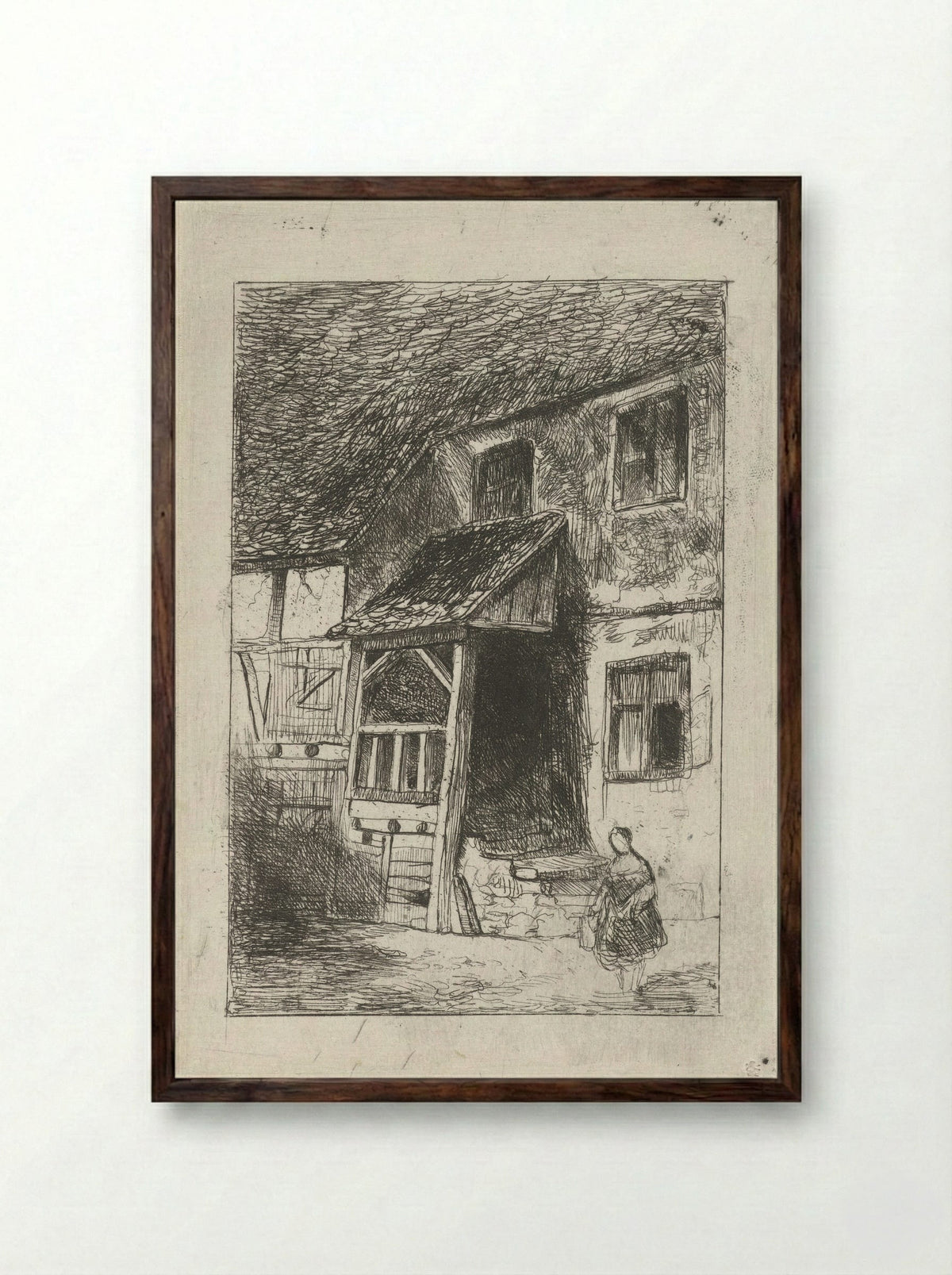 Gevel van een huis met een overdekte opgang - Jan Diederikus Kruseman - Framed Print Dark Wood