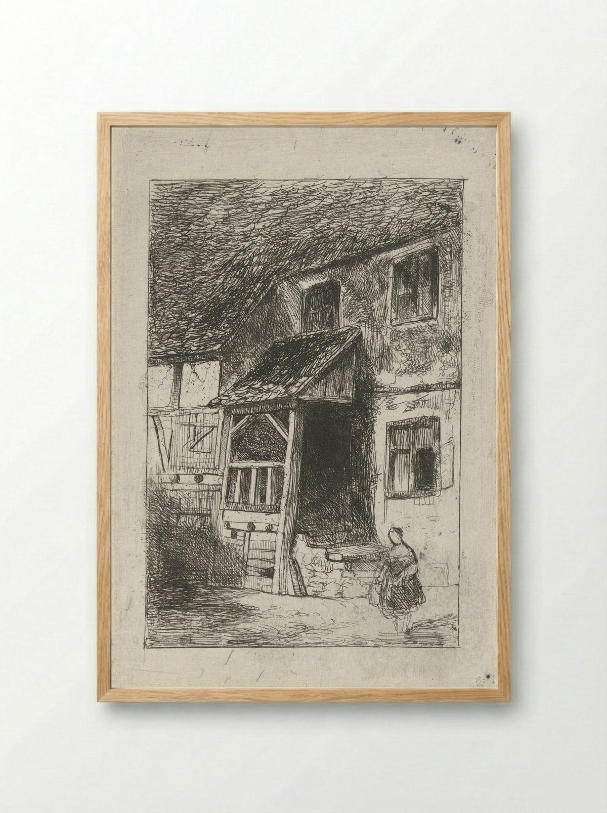 Gevel van een huis met een overdekte opgang - Jan Diederikus Kruseman - Framed Print Wood