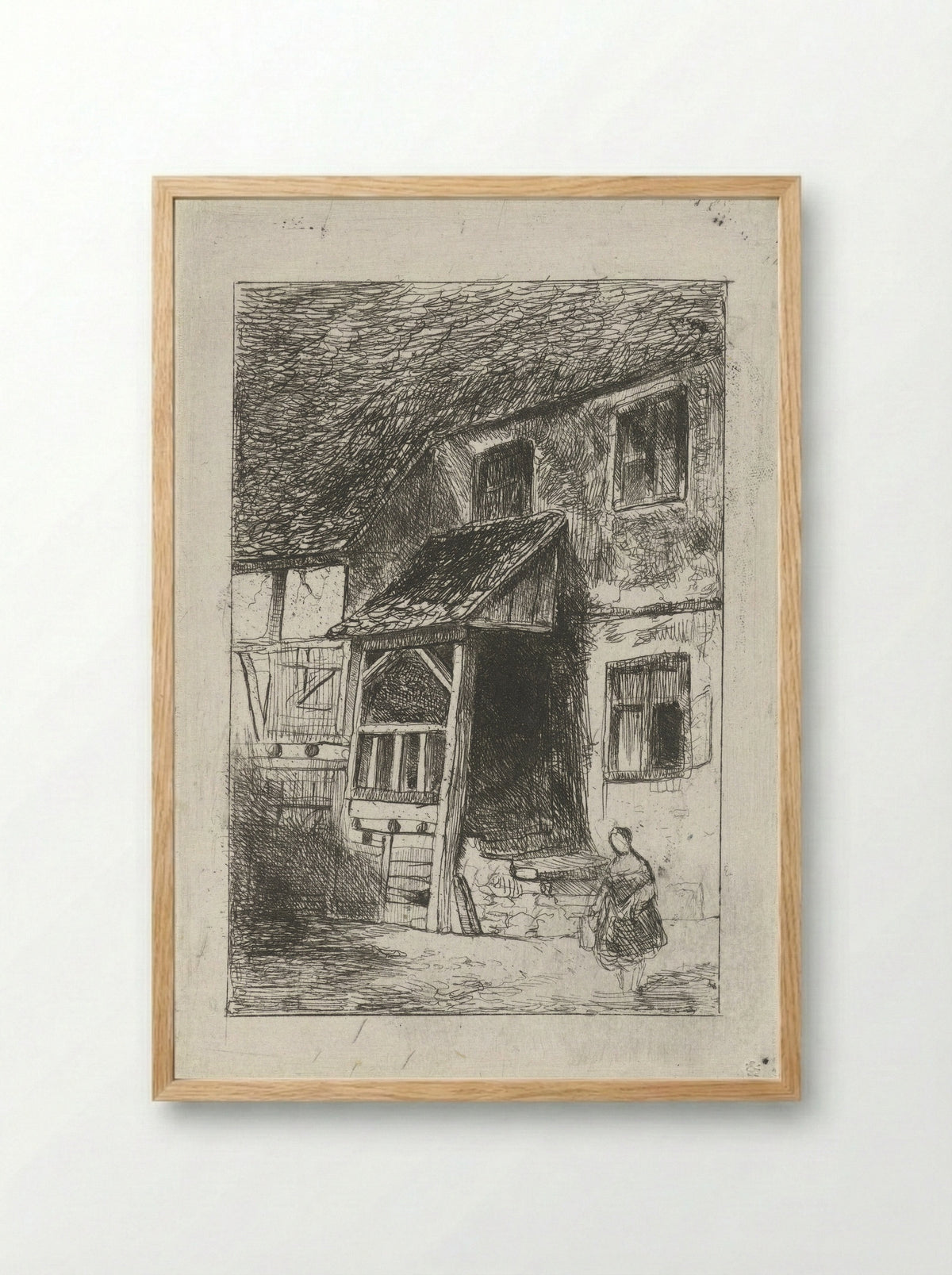 Gevel van een huis met een overdekte opgang - Jan Diederikus Kruseman - Framed Print Wood