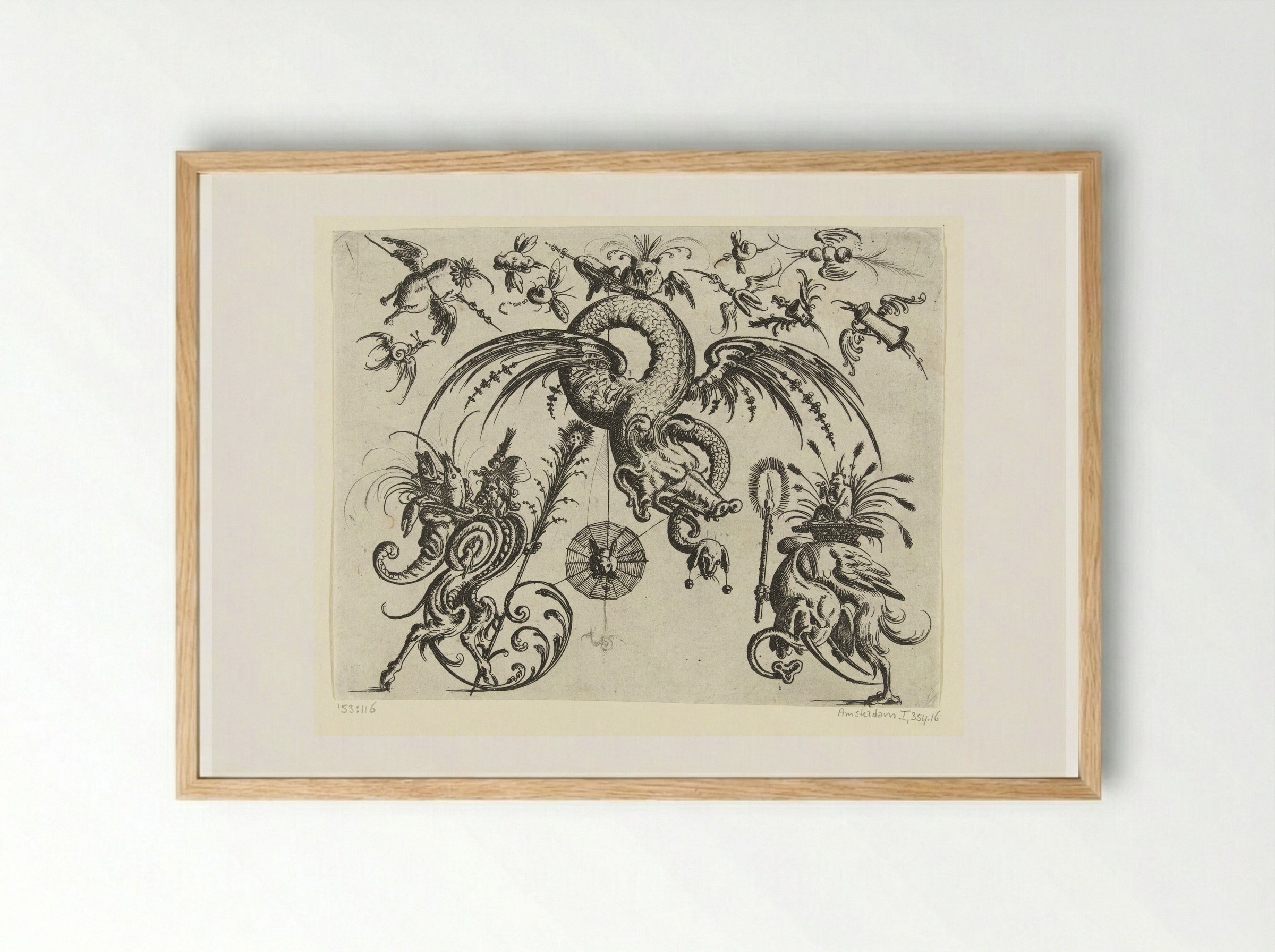 Gevleugelde draak (Winged Dragon) - Christoph Jamnitzer - Framed Print Wood