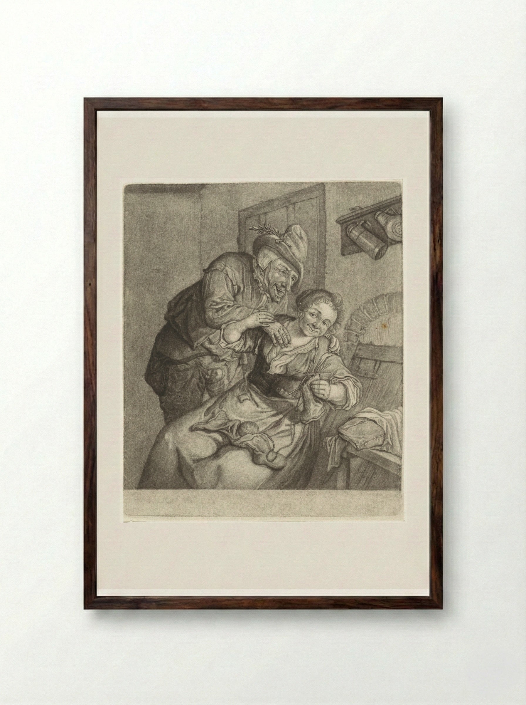 Gevoel (Sense of Touch) - Cornelis Dusart - Framed Print Dark Wood