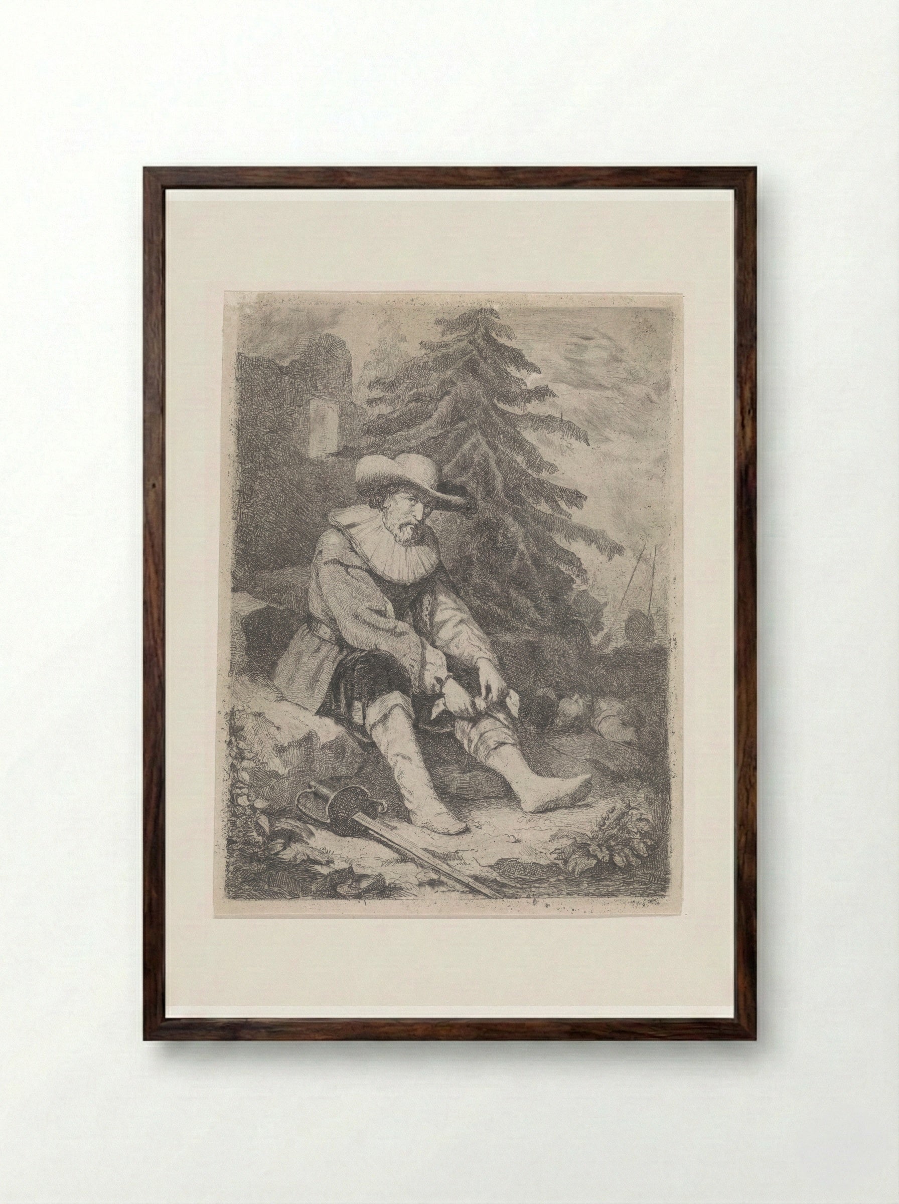 Gewonde krijgsman (Wounded Soldier) - David van der Kellen - Framed Print Dark Wood