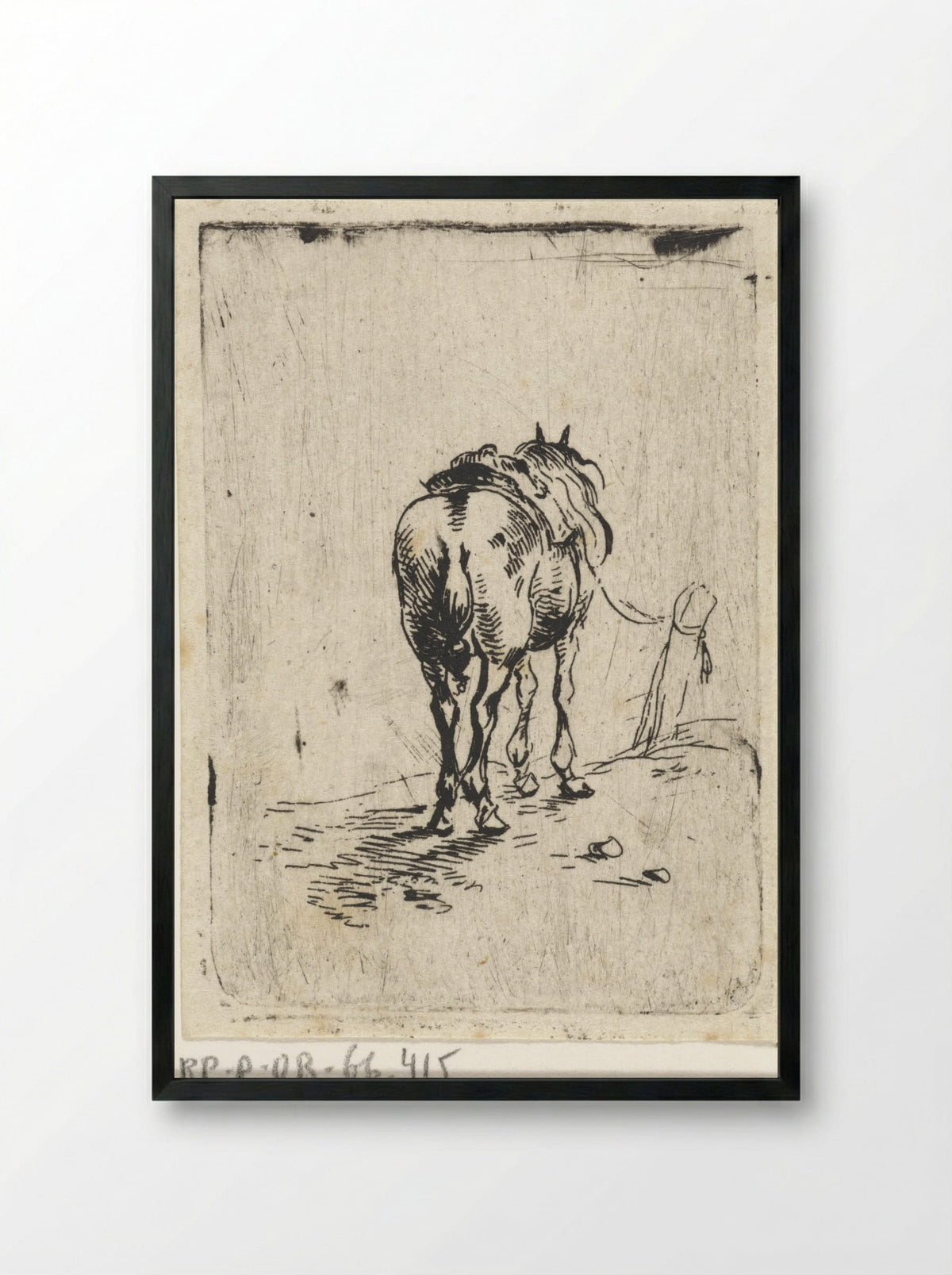 Gezadeld paard van achteren gezien - Pieter Cornelisz. Verbeeck - Framed Print Black
