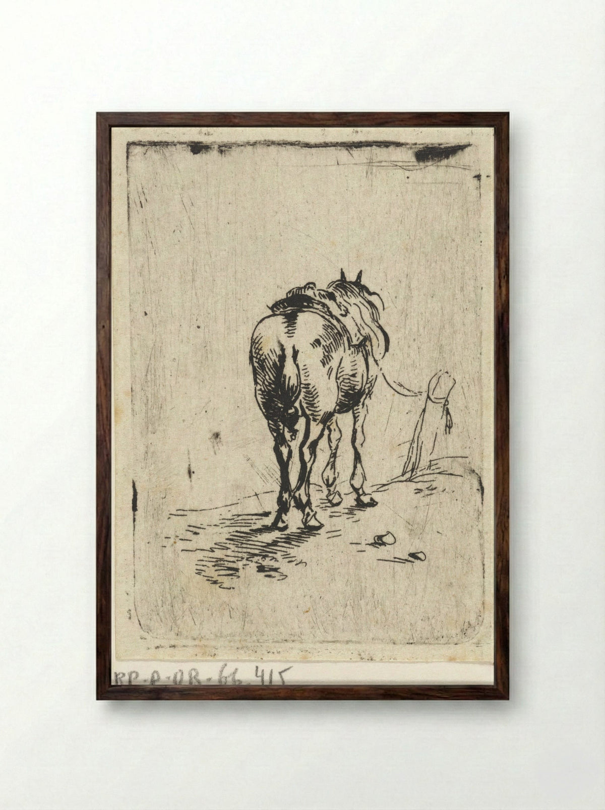 Gezadeld paard van achteren gezien - Pieter Cornelisz. Verbeeck - Framed Print Dark Wood