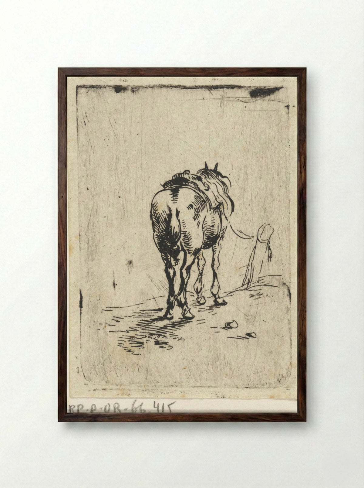 Gezadeld paard van achteren gezien - Pieter Cornelisz. Verbeeck - Framed Print Dark Wood