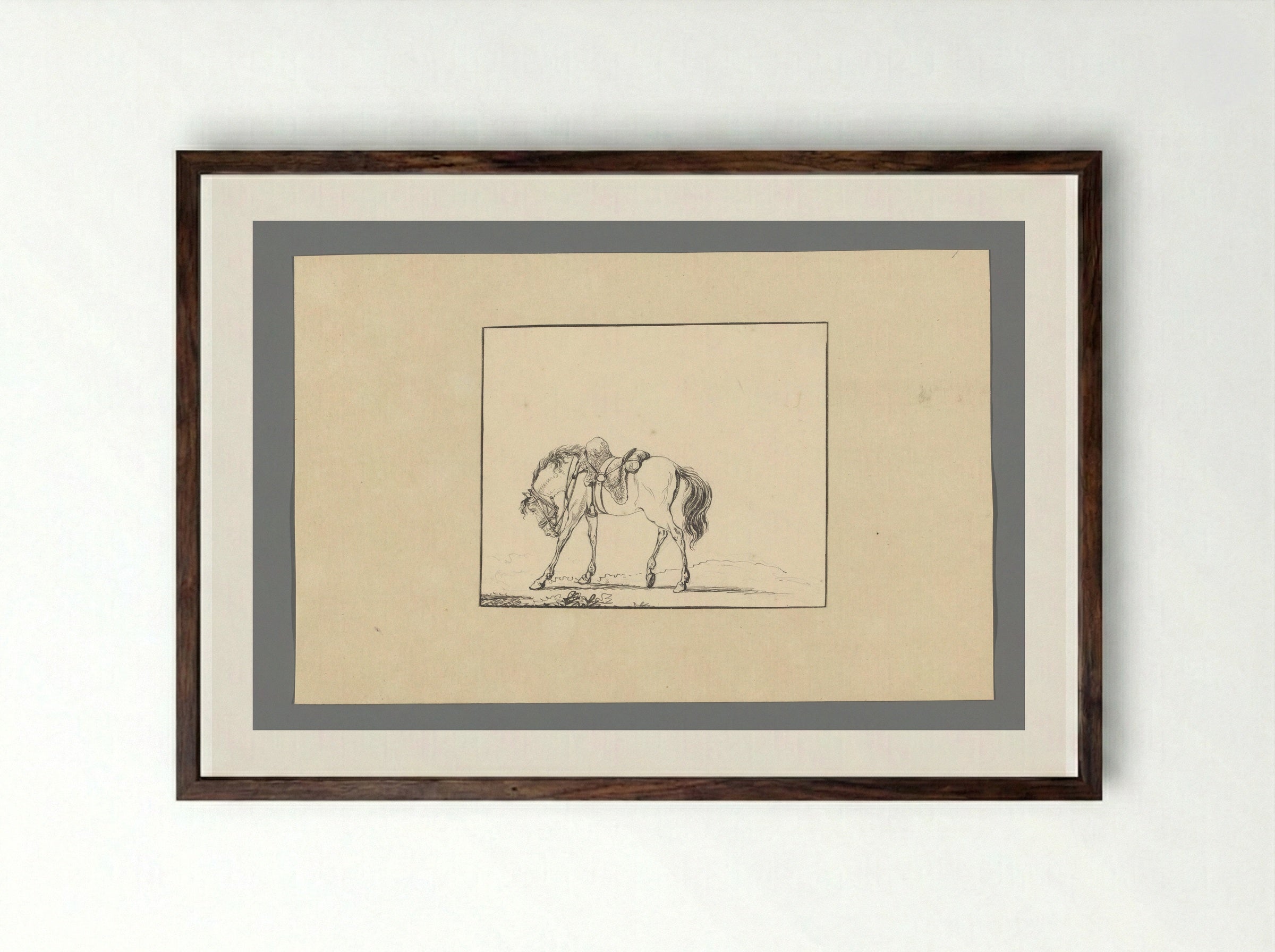 Gezadeld paard - David Pièrre Giottino Humbert de Superville - Framed Print Dark Wood