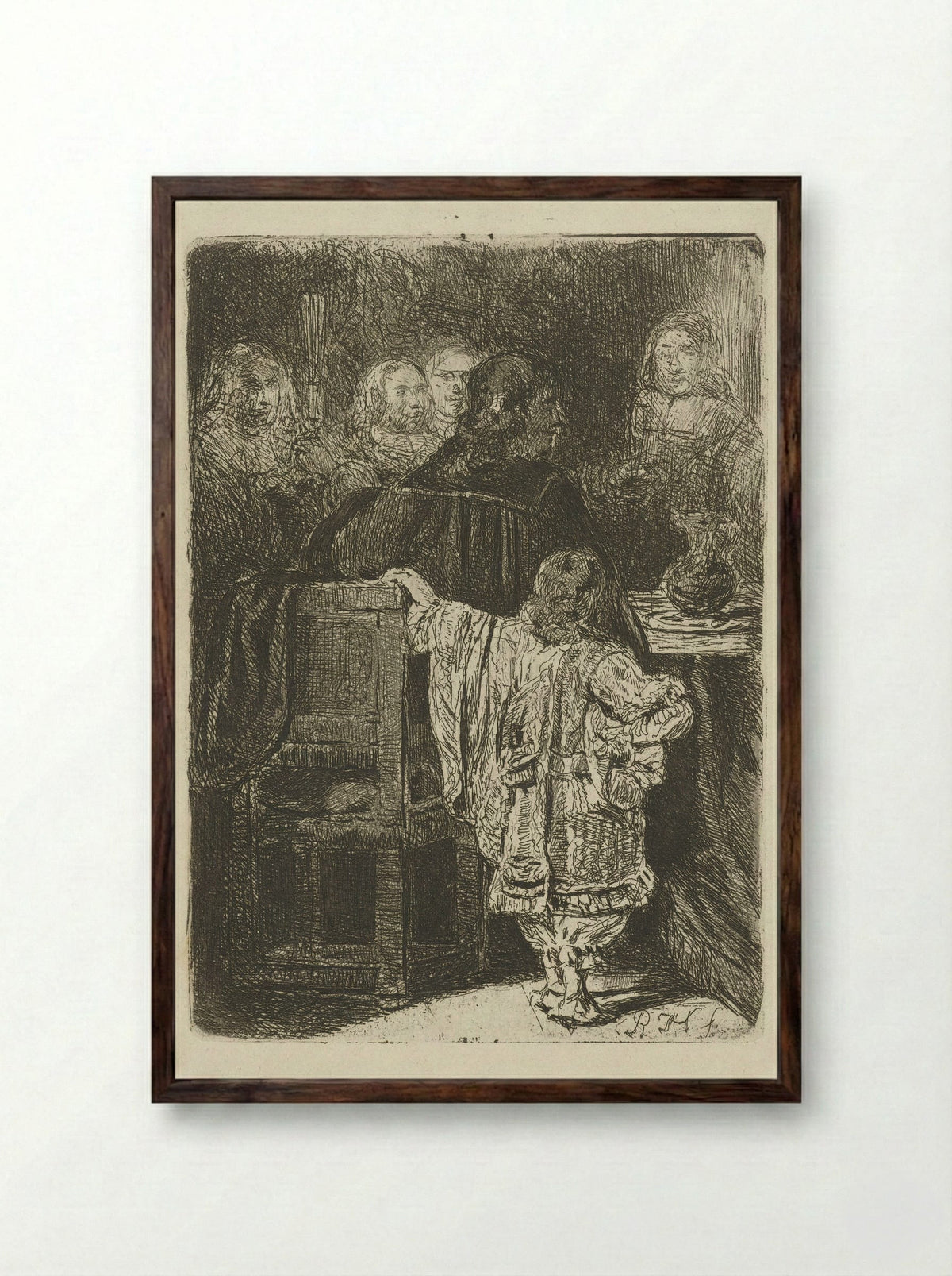 Gezelschap bij een stoel en tafel - Huib van Hove Bz - Framed Print Dark Wood