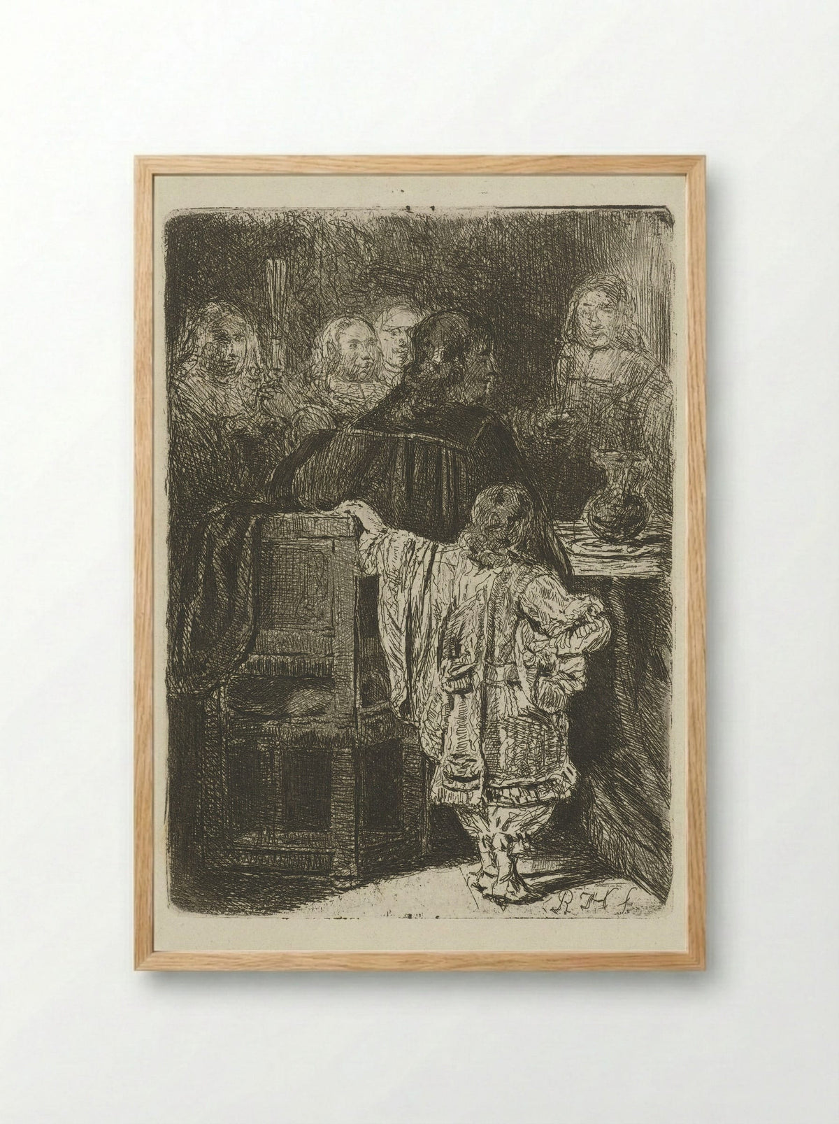 Gezelschap bij een stoel en tafel - Huib van Hove Bz - Framed Print Wood
