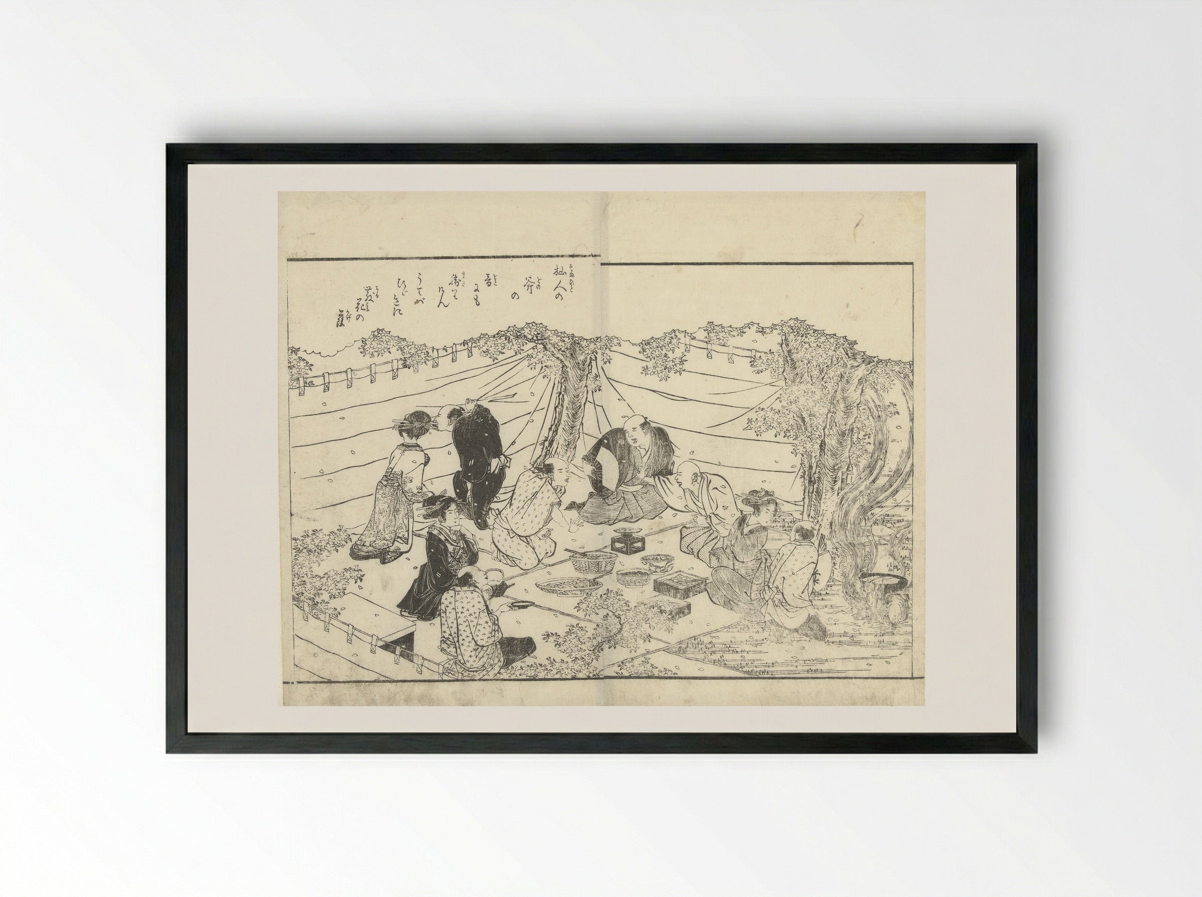 Gezelschap onder een kersenboom - Katsukawa Shuntei - Framed Print Black