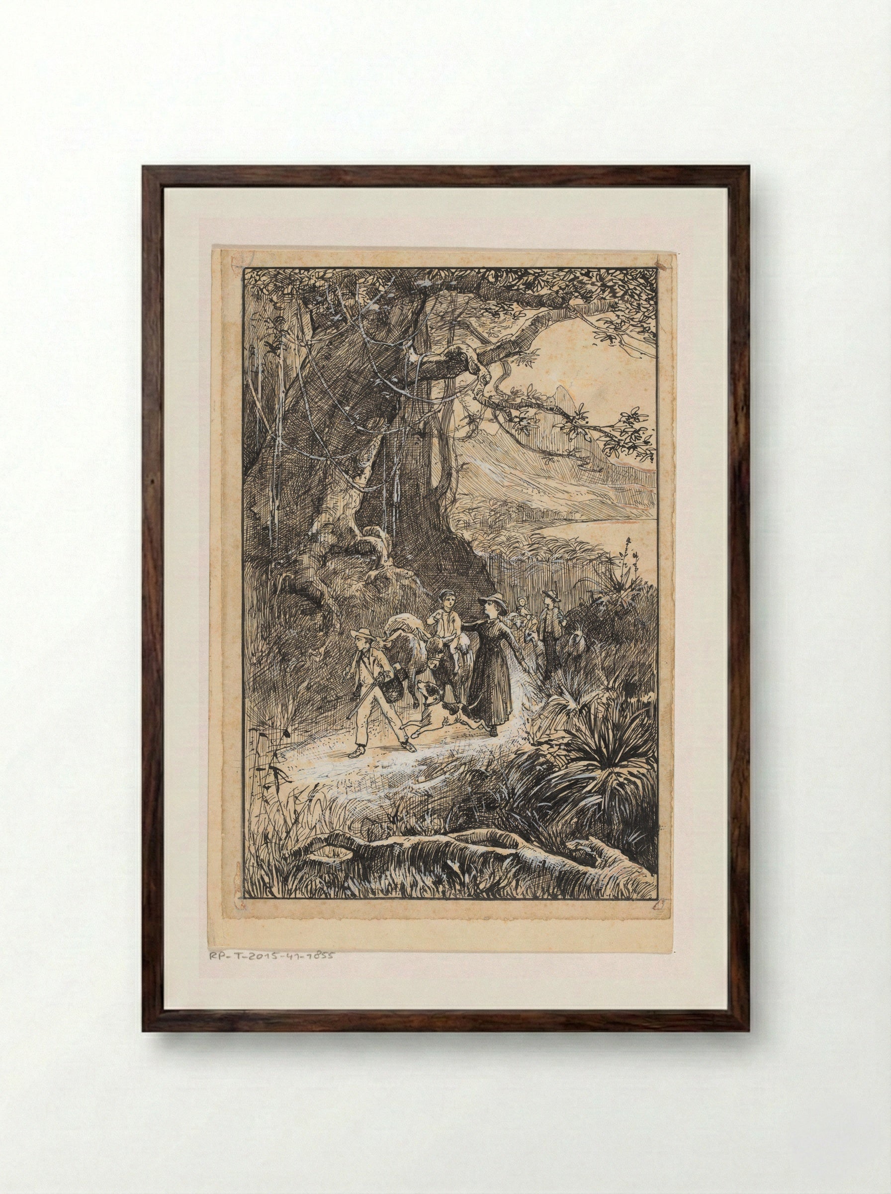 Gezelschap trekt door een landschap - Willem Wenckebach - Framed Print Dark Wood