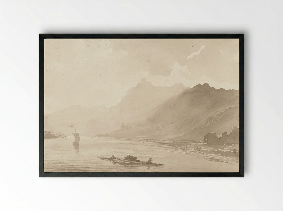 Gezicht aan de Rijn - Théodore Gudin - Framed Print Black