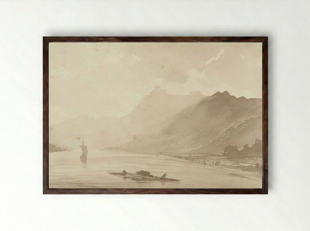 Gezicht aan de Rijn - Théodore Gudin - Framed Print Dark Wood