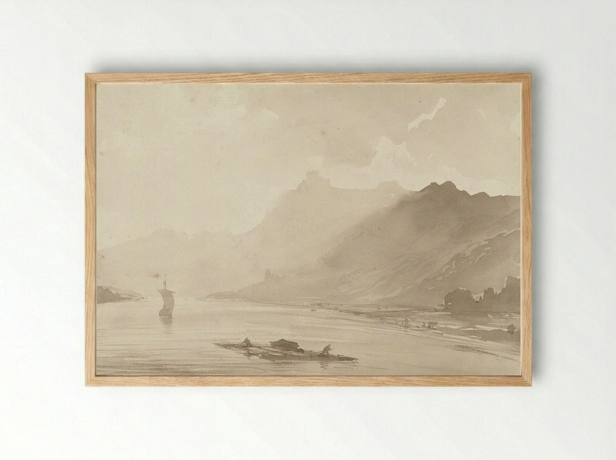Gezicht aan de Rijn - Théodore Gudin - Framed Print Wood