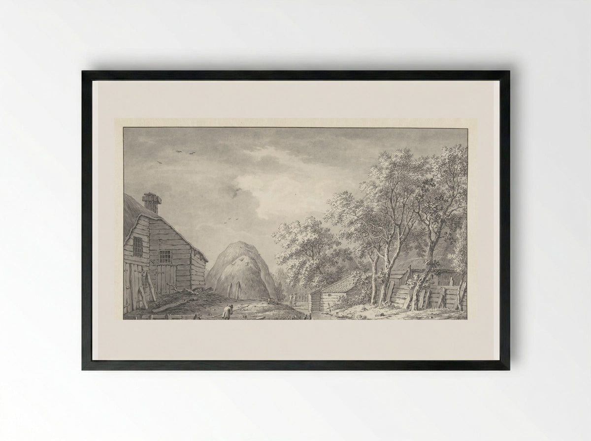 Gezicht aan een vaart met een hengelaar - Hermanus van Brussel - Framed Print Black