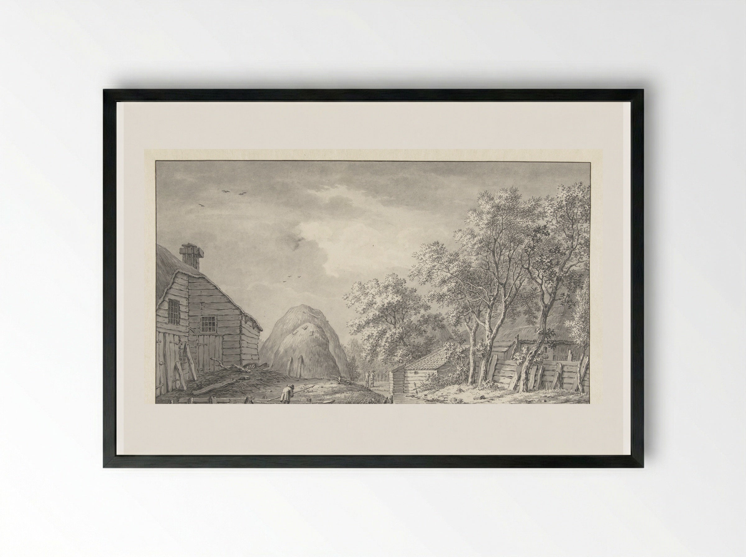 Gezicht aan een vaart met een hengelaar - Hermanus van Brussel - Framed Print Black