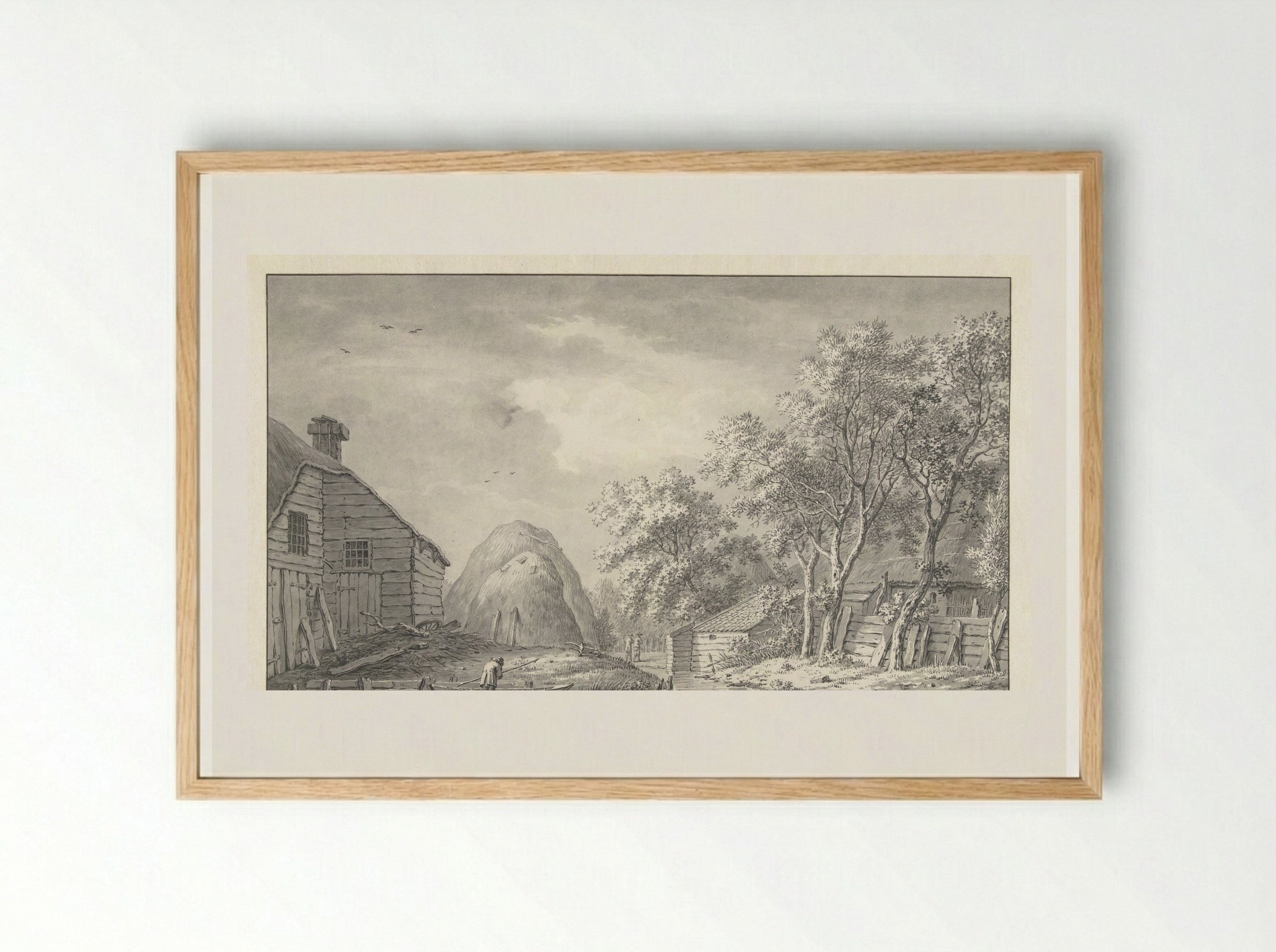 Gezicht aan een vaart met een hengelaar - Hermanus van Brussel - Framed Print Wood