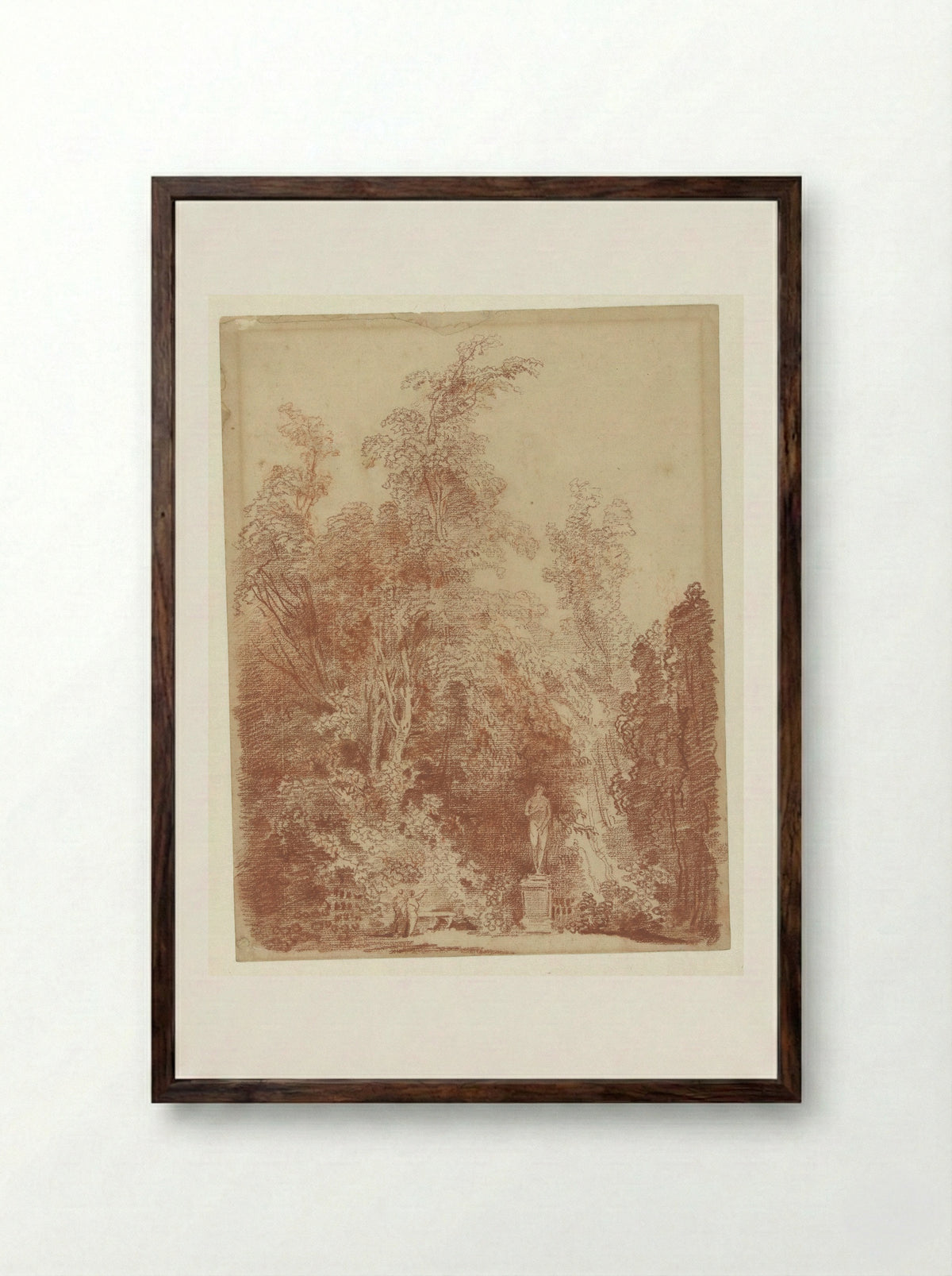 Gezicht in een park met een Venusbeeld - Hubert Robert - Framed Print Dark Wood